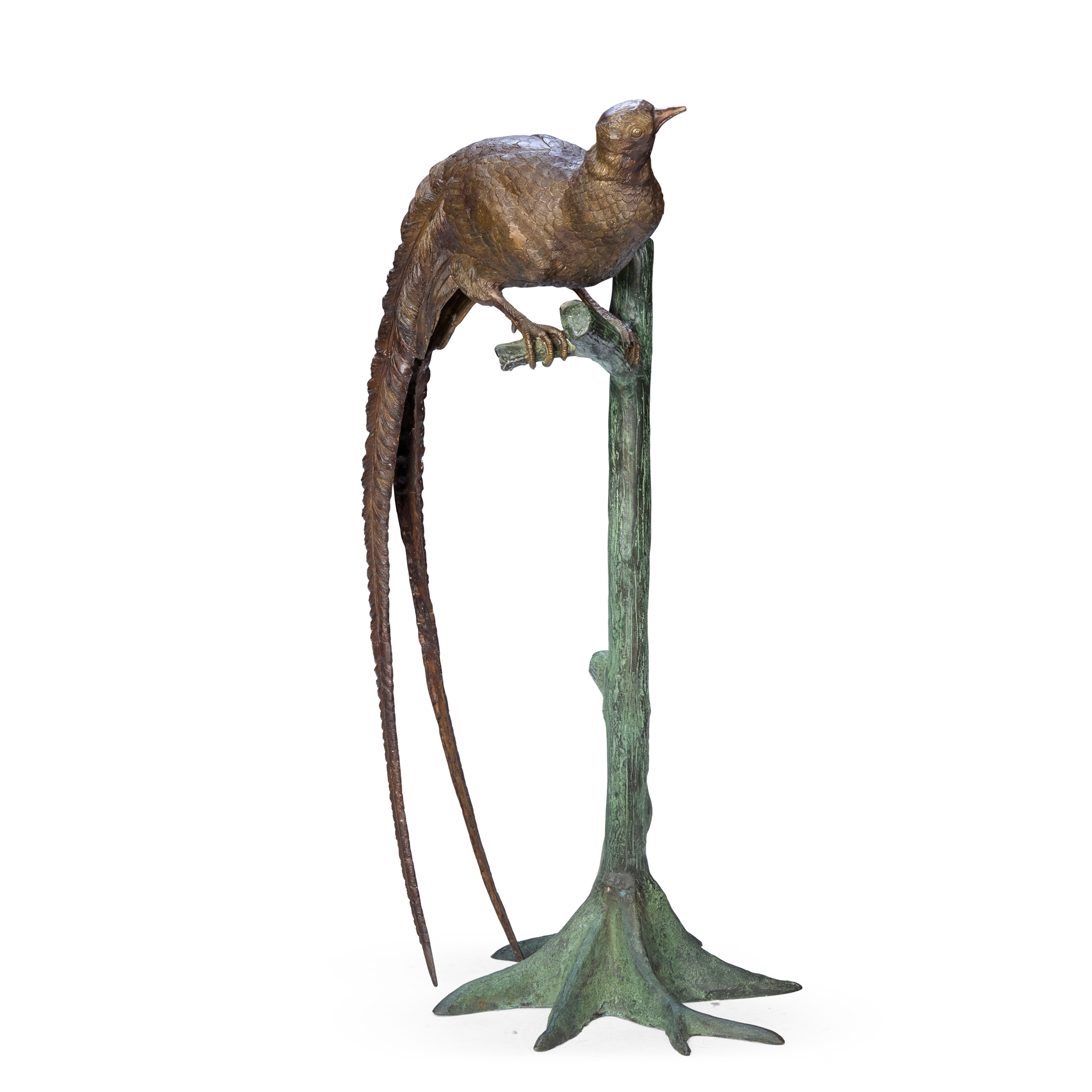 LIFE-SIZE PATINATED BRONZE FIGURE OF A PHEASANT