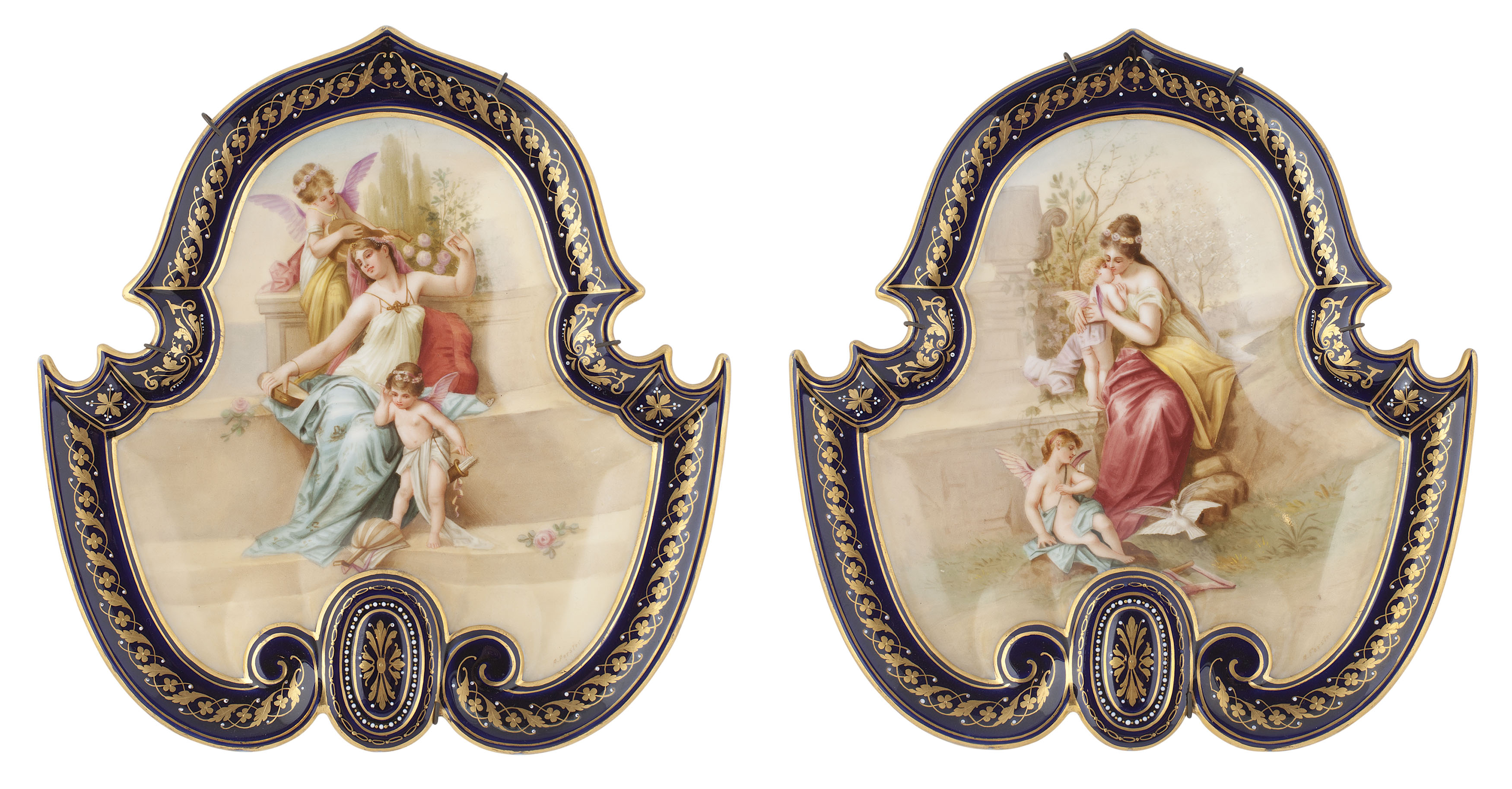 PAIR OF VIENNA PORCELAIN SHIELD SHAPED DISHES