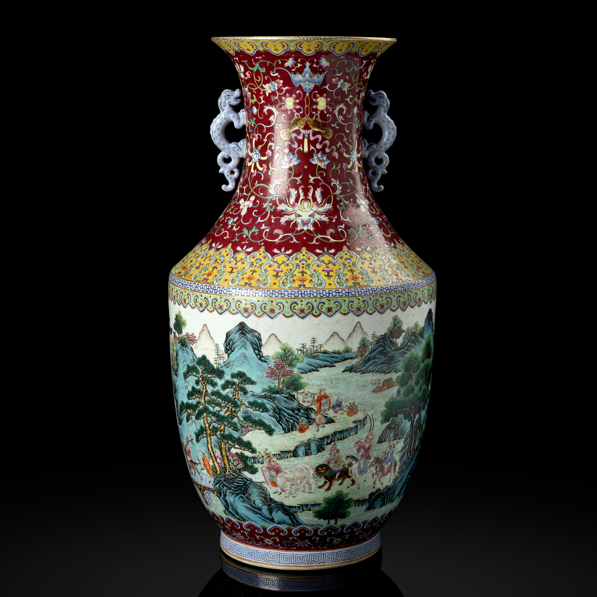MASSIVE CHINESE FAMILLE ROSE 'FOREIGN TRIBUTE BEARERS' VASE