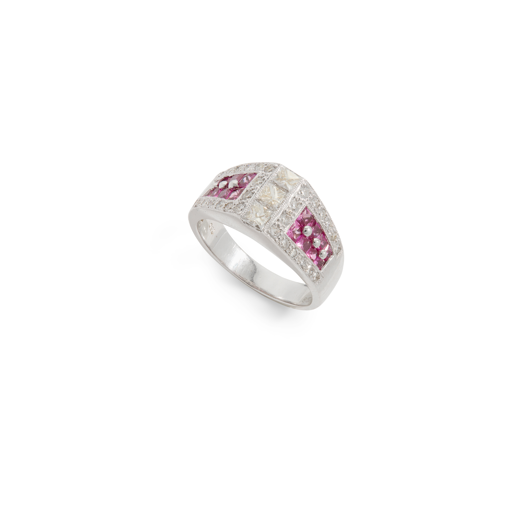 A diamond and pink sapphire dress ring