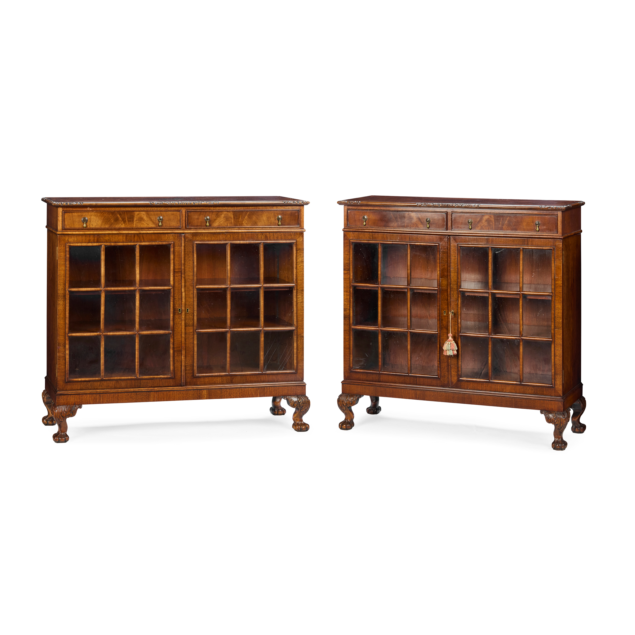 PAIR OF GEORGIAN STYLE WALNUT LOW BOOKCASE CABINETS
