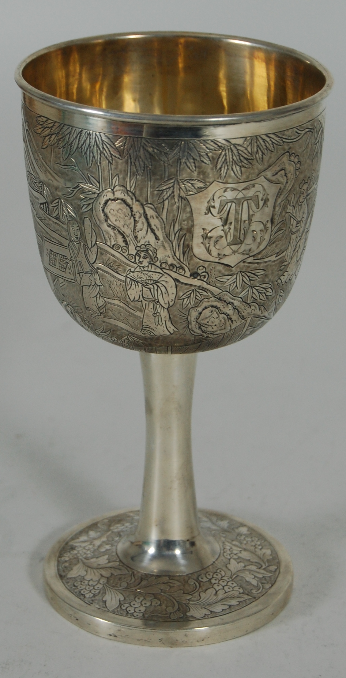 A Chinese export white metal goblet