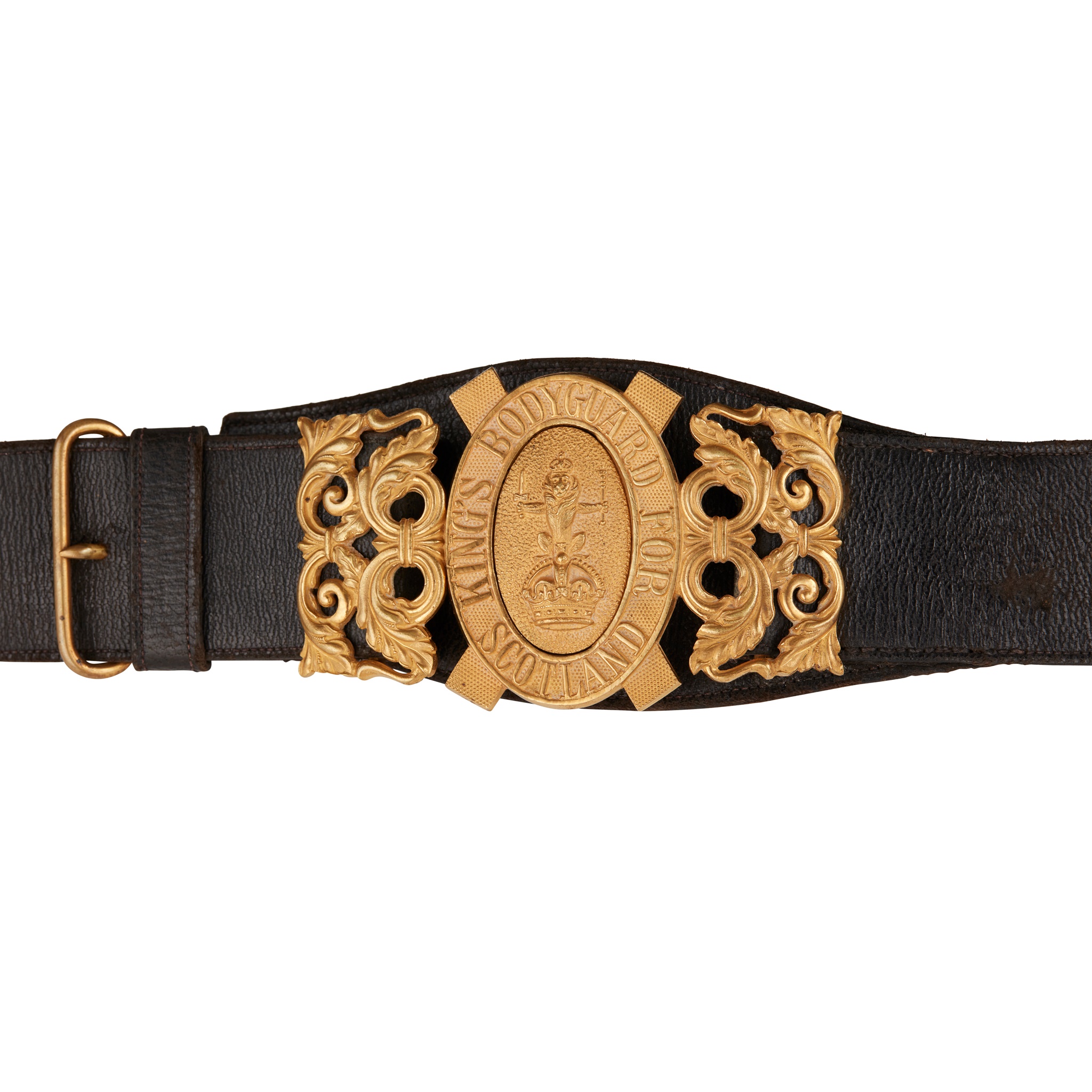 A FINE EDWARDIAN KINGS BODYGUARD FOR SCOTLAND / ROYAL COMPANY OF ARCHERS WAIST BELT AND BUCKLE