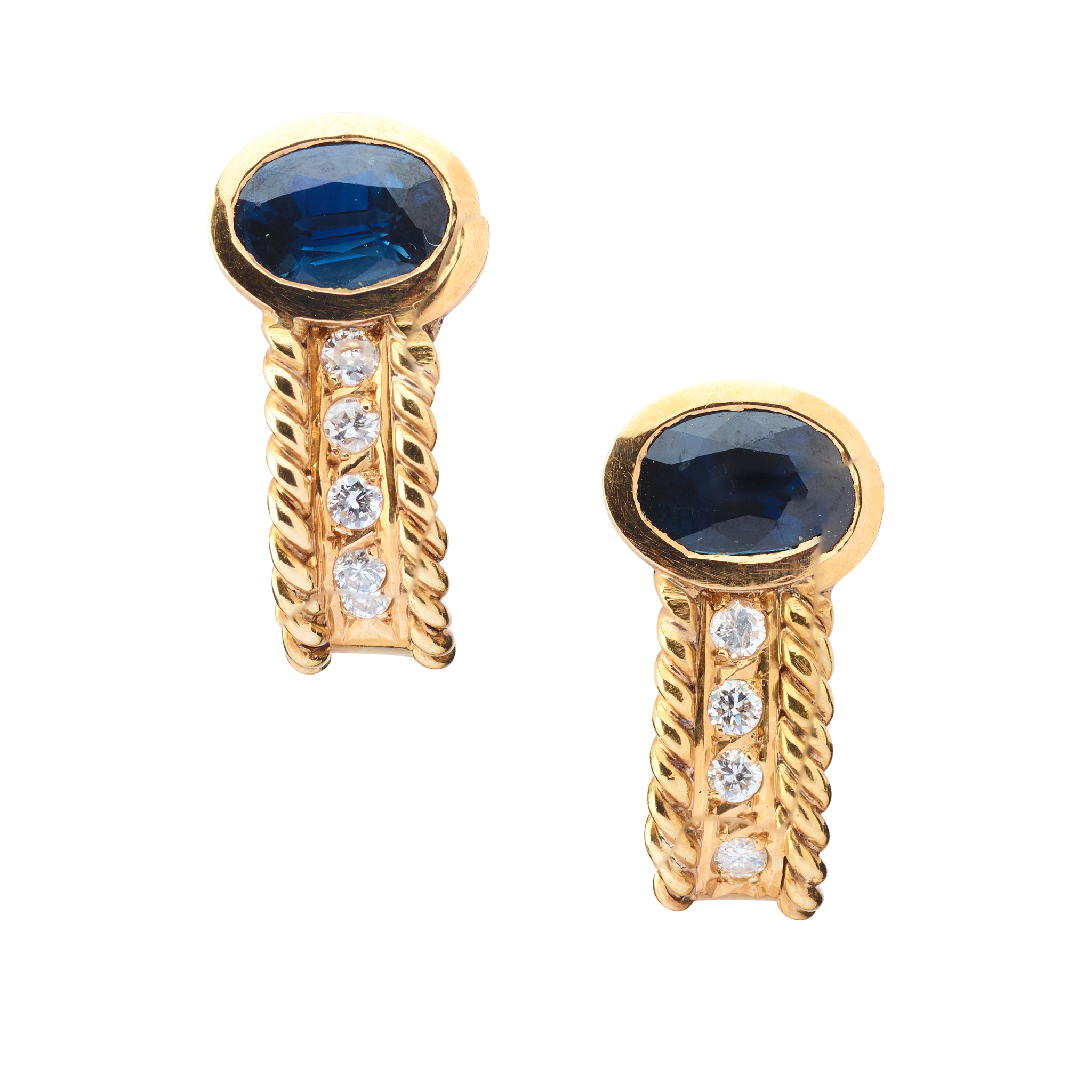 A pair of sapphire and diamond earrings