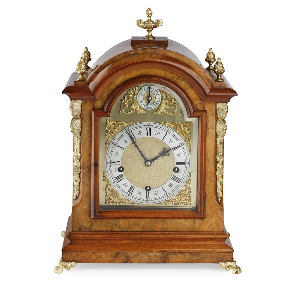 GERMAN WALNUT CHIMING BRACKET CLOCK
