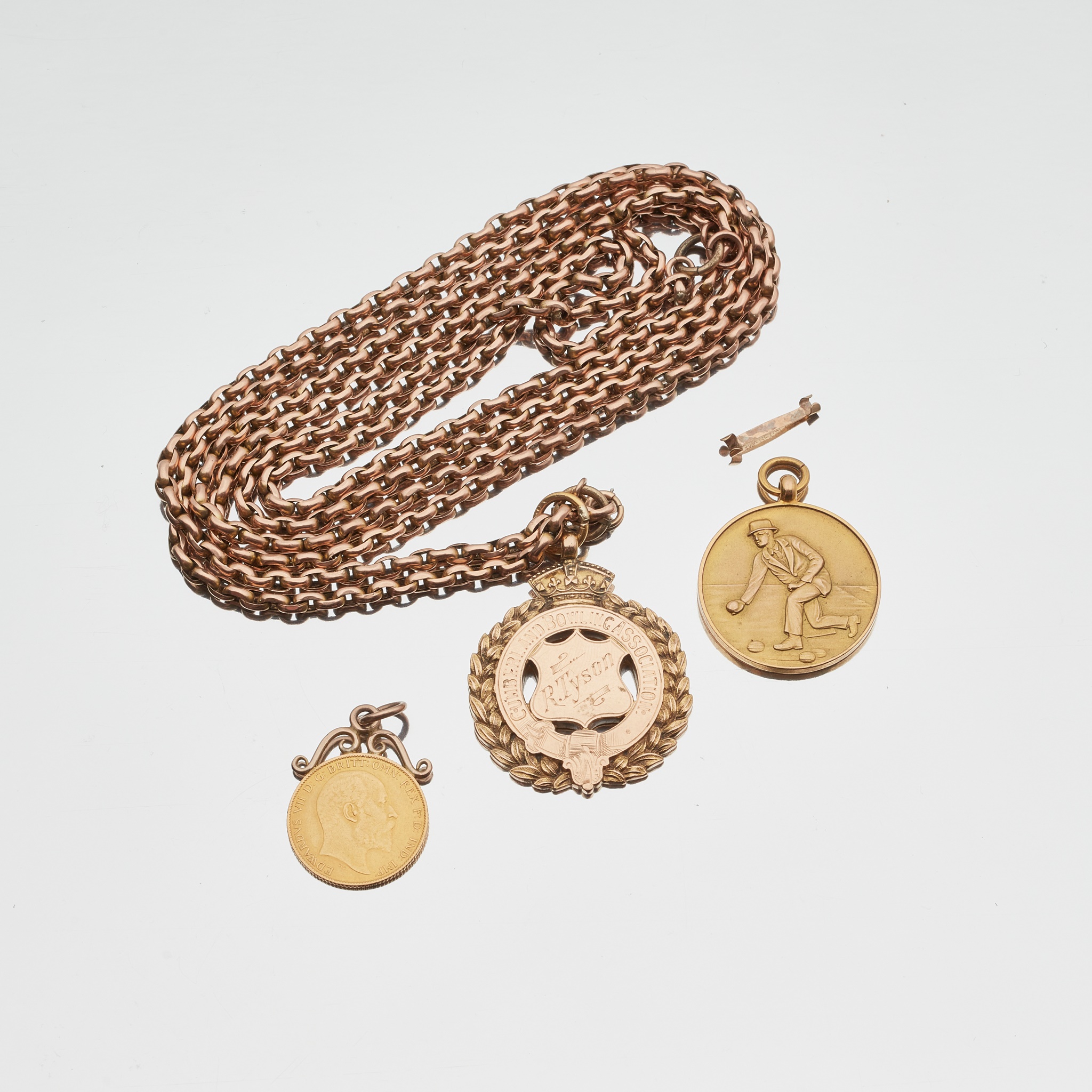 A 15ct gold Bowling medal