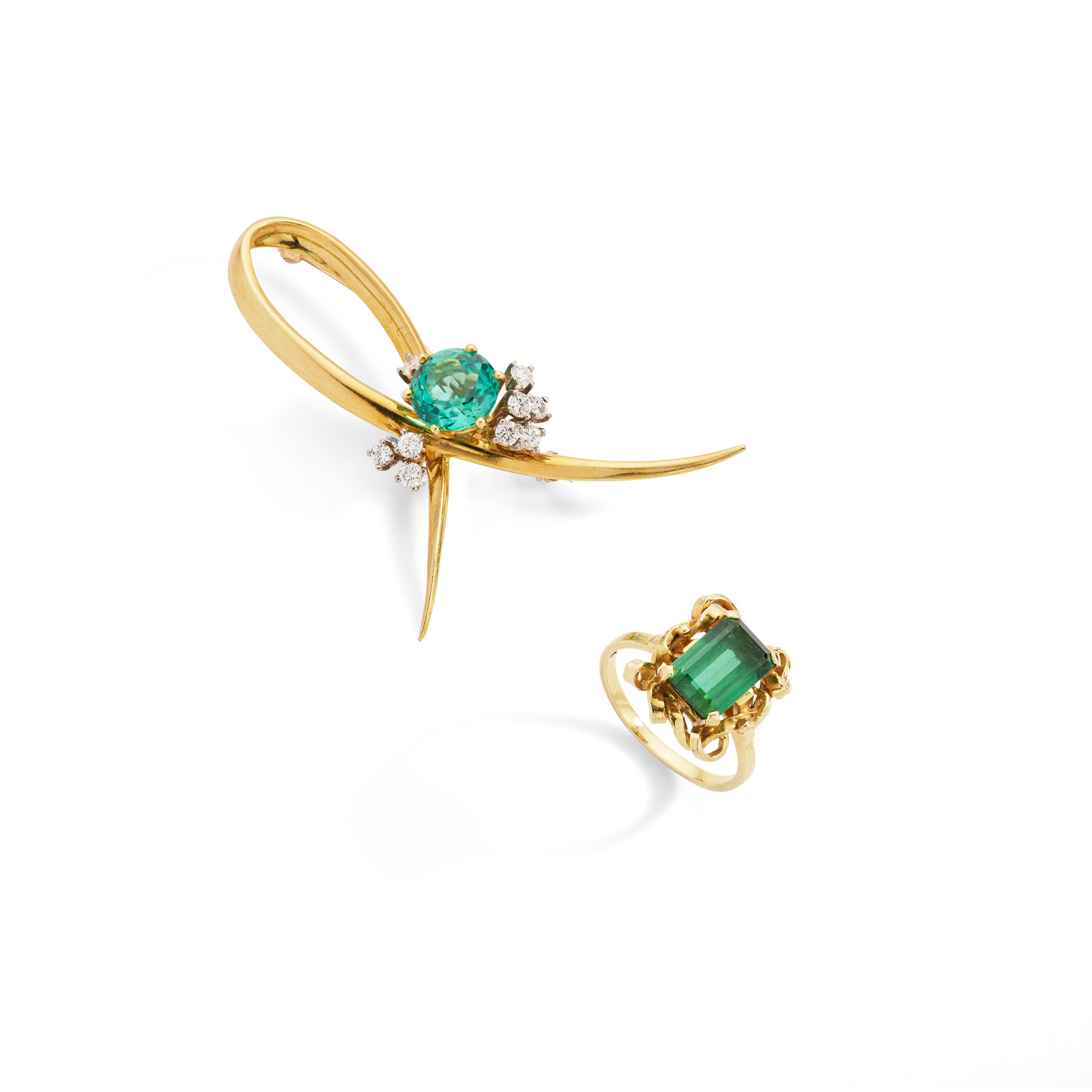 A tourmaline and diamond brooch