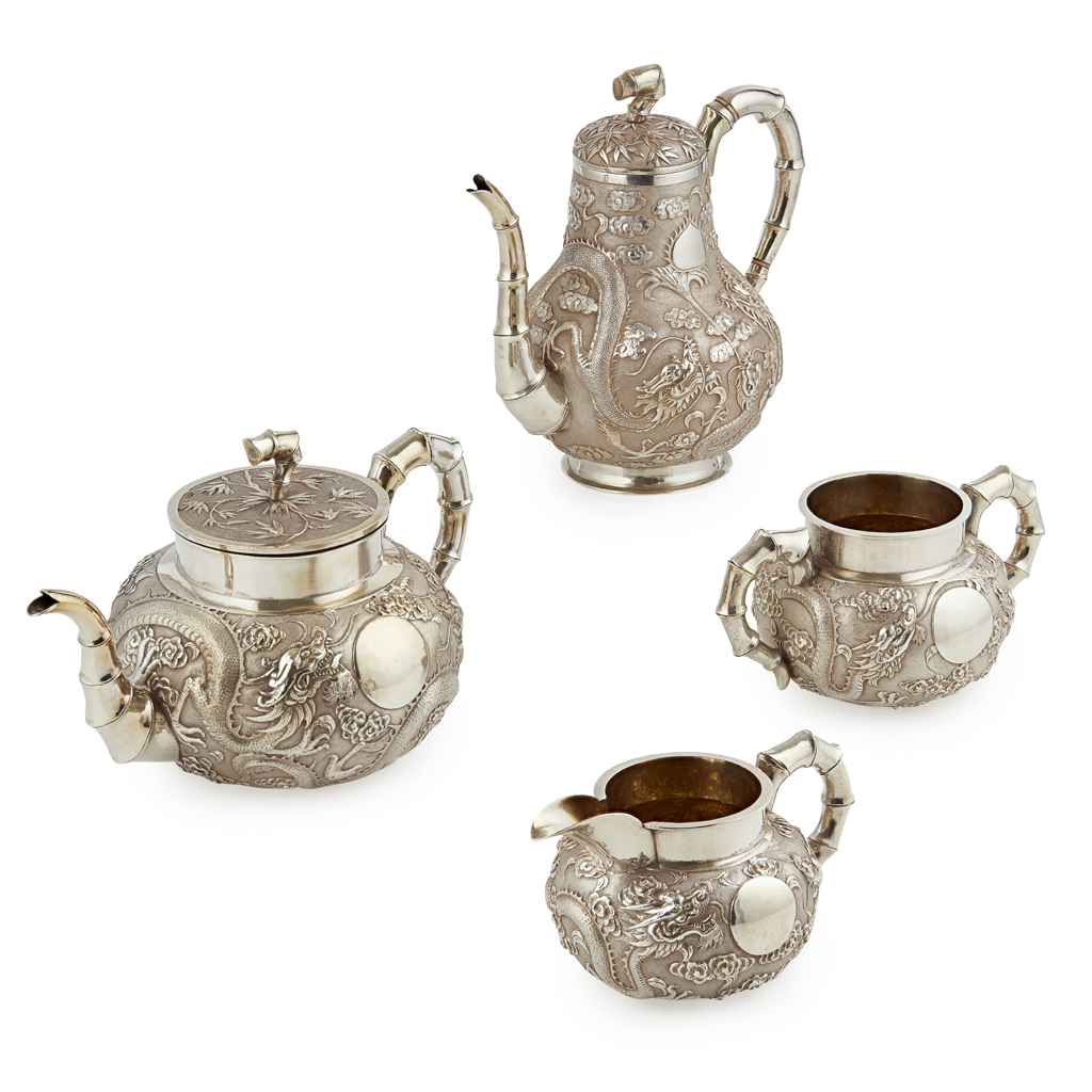 FINE THREE-PIECE EXPORT SILVER TEA SERVICE