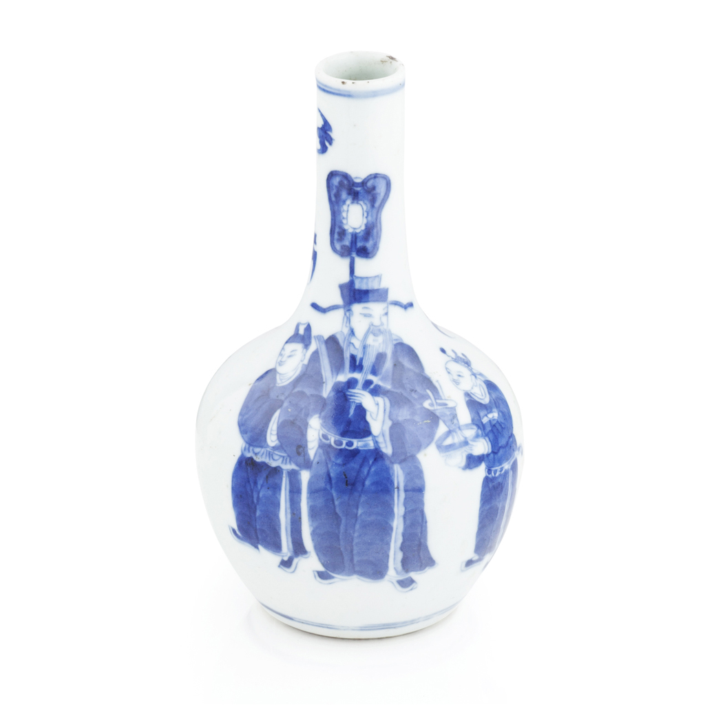 BLUE AND WHITE BOTTLE VASE