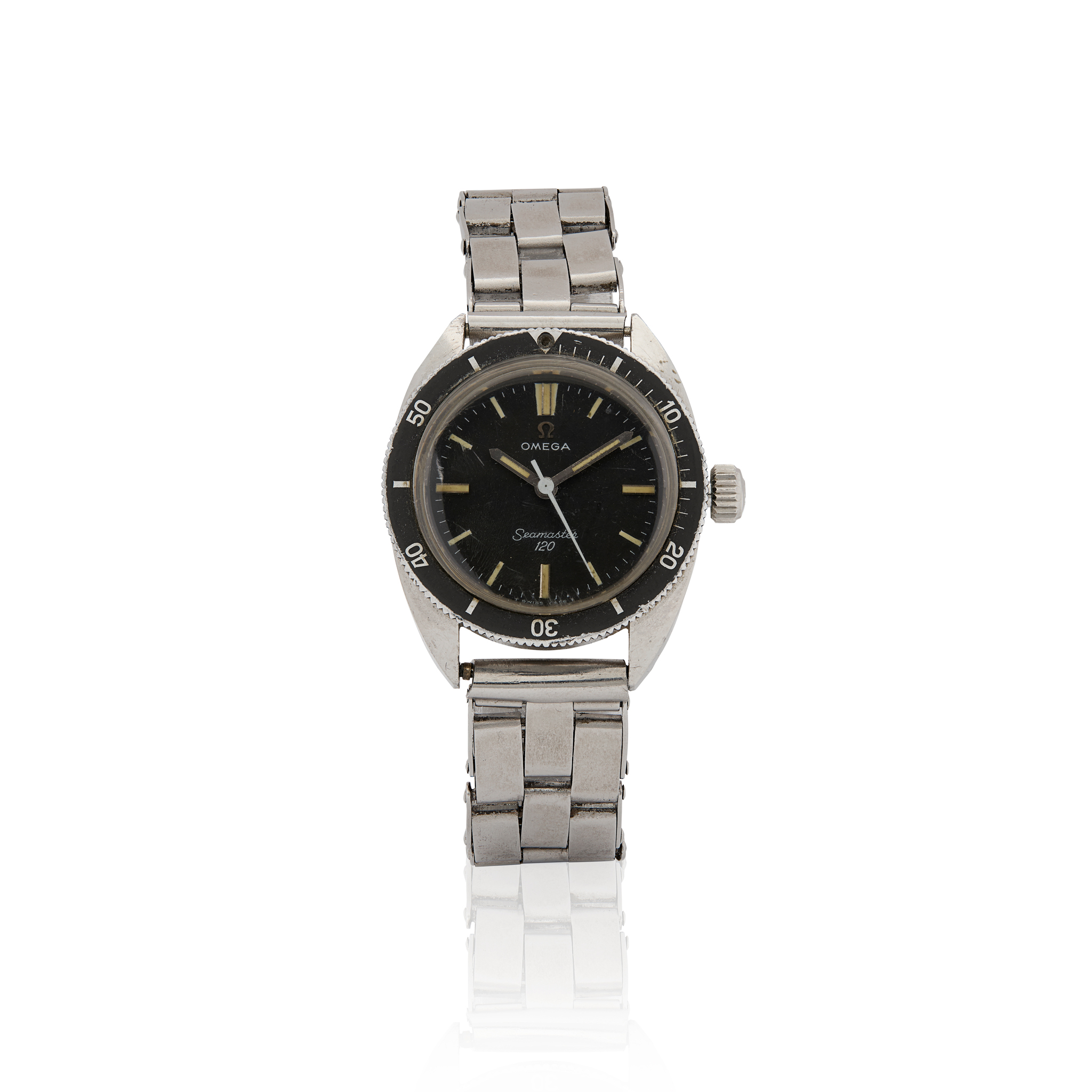 Omega. An unusual mid-size stainless steel mechanical wristwatch on a Vertex bracelet