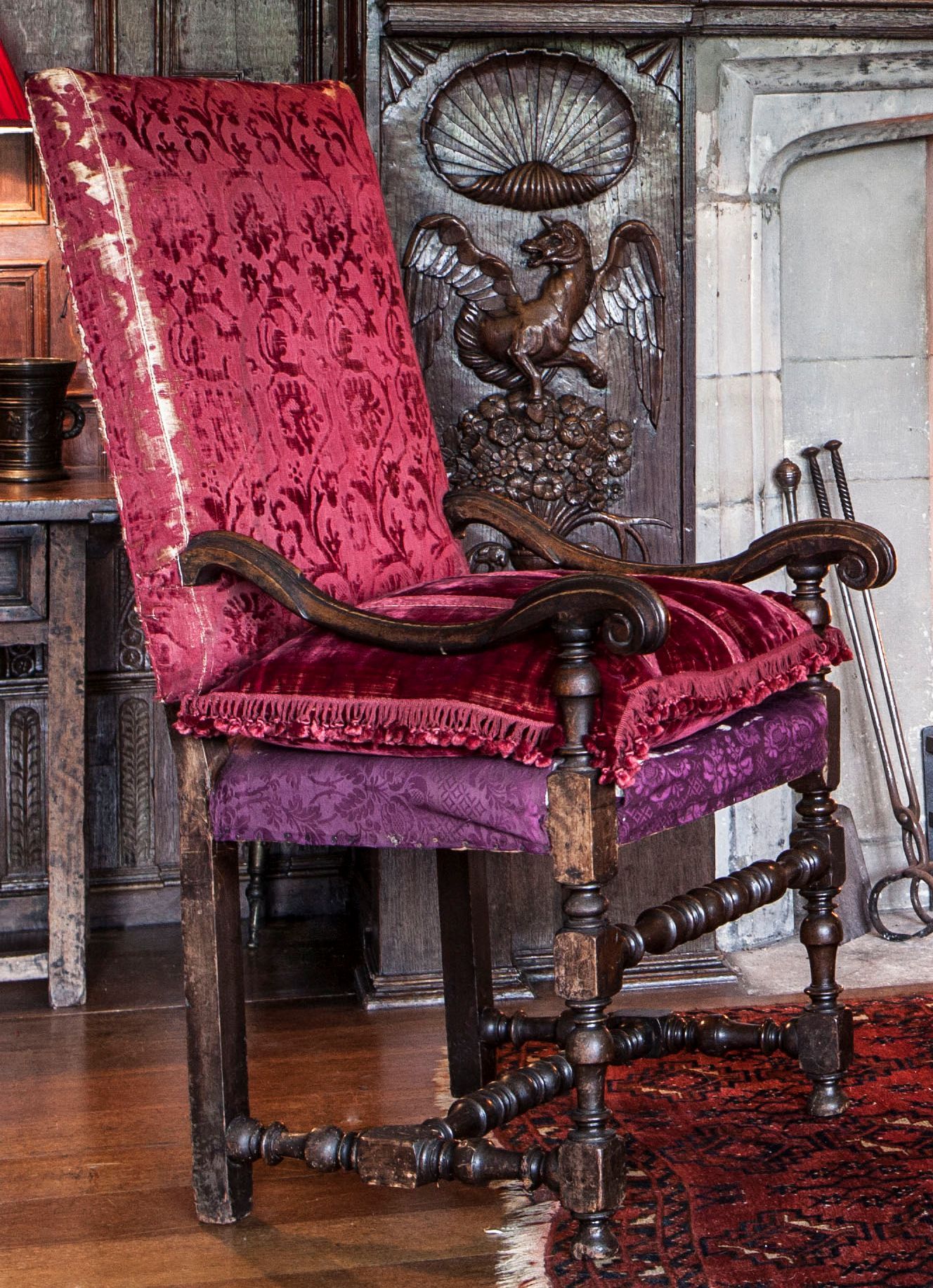 CHARLES II WALNUT AND UPHOLSTERED ARMCHAIR