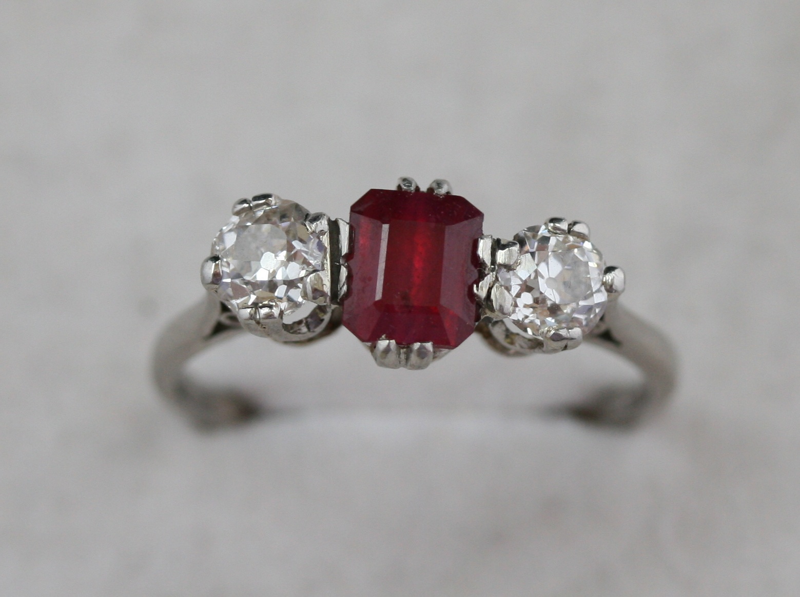A ruby and diamond set ring