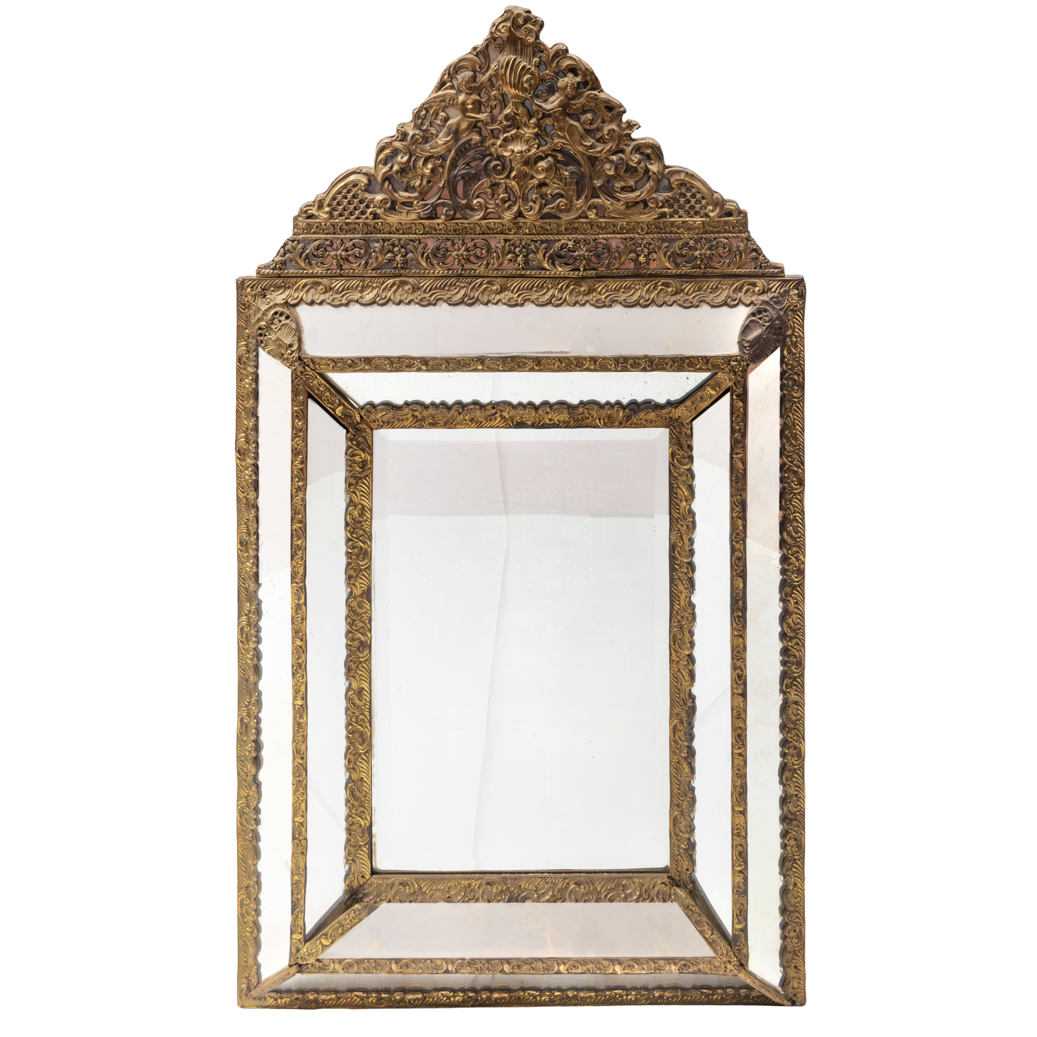 A FRENCH BRASS REPOUSSE WALL MIRROR