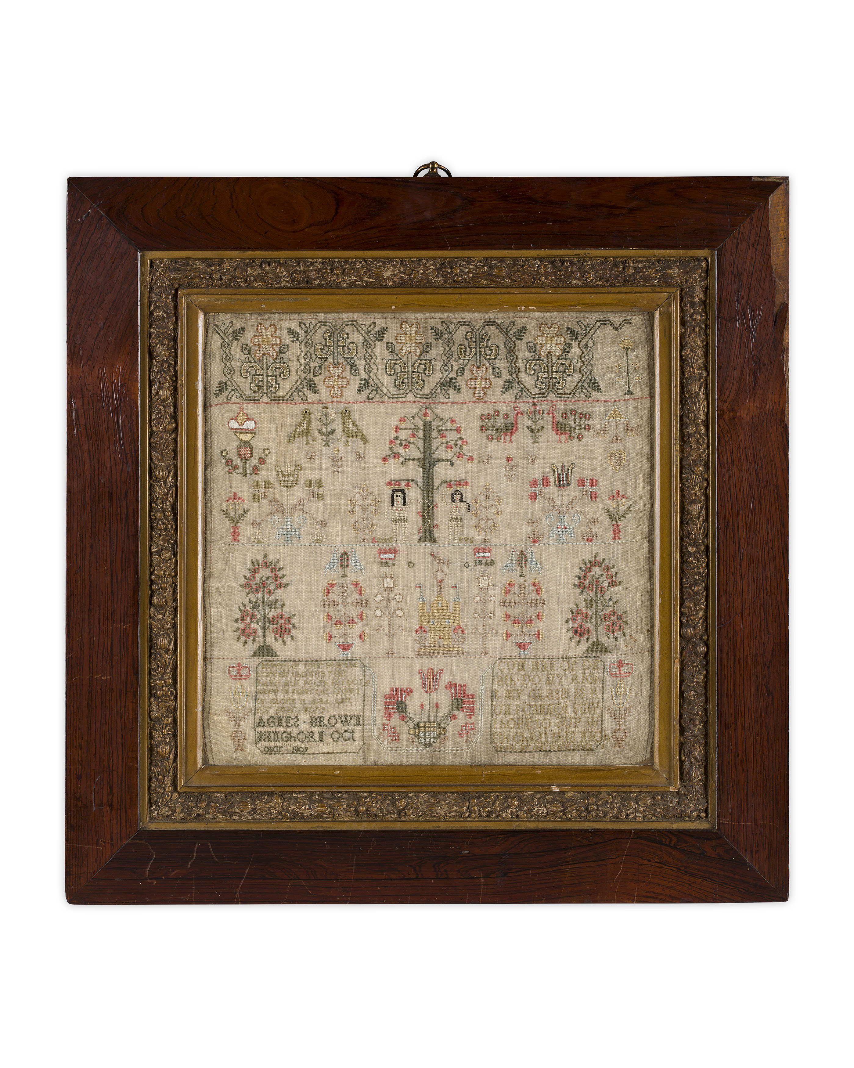 FRAMED NEEDLEWORK SAMPLER, BY AGNES BROWN, KINGHORN, OCTOBER 1809