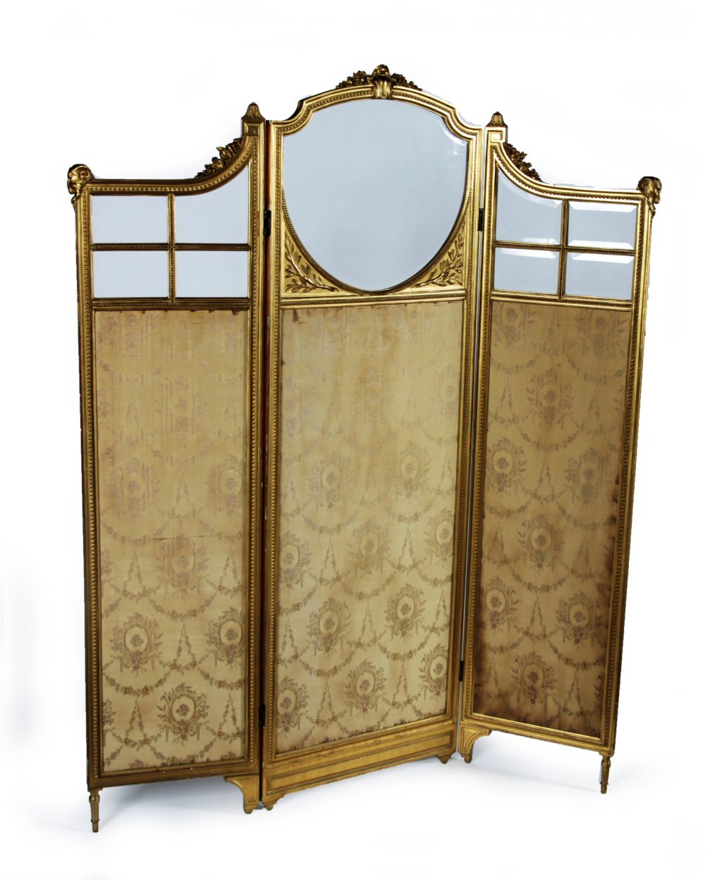 EDWARDIAN GILTWOOD THREE FOLD SCREEN
