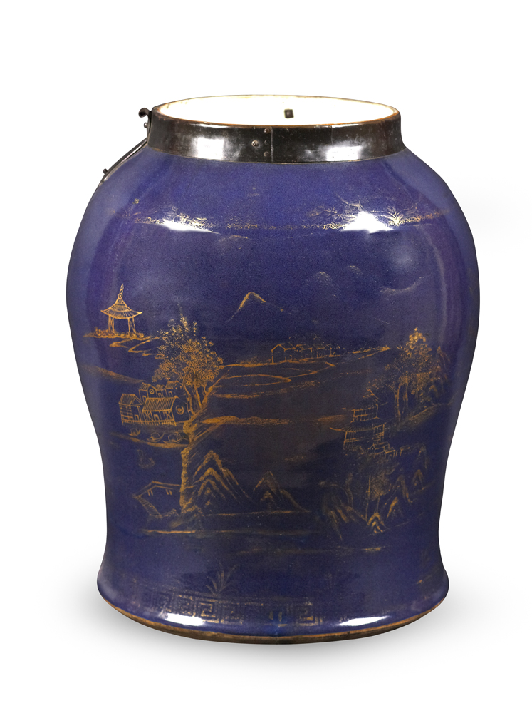 CHINESE TRANSITIONAL BLUE AND GILT VASE