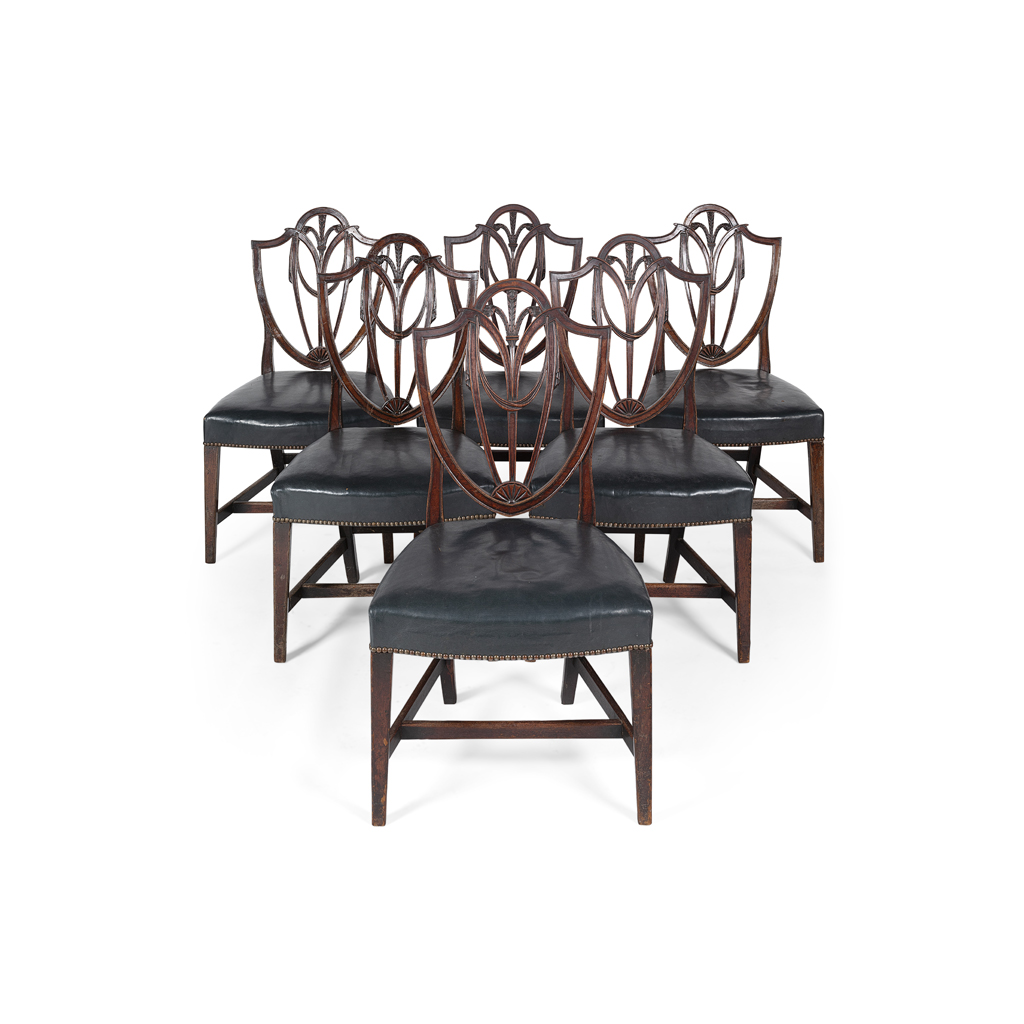 SET OF SIX 'HEPPLEWHITE' MAHOGANY DINING CHAIRS