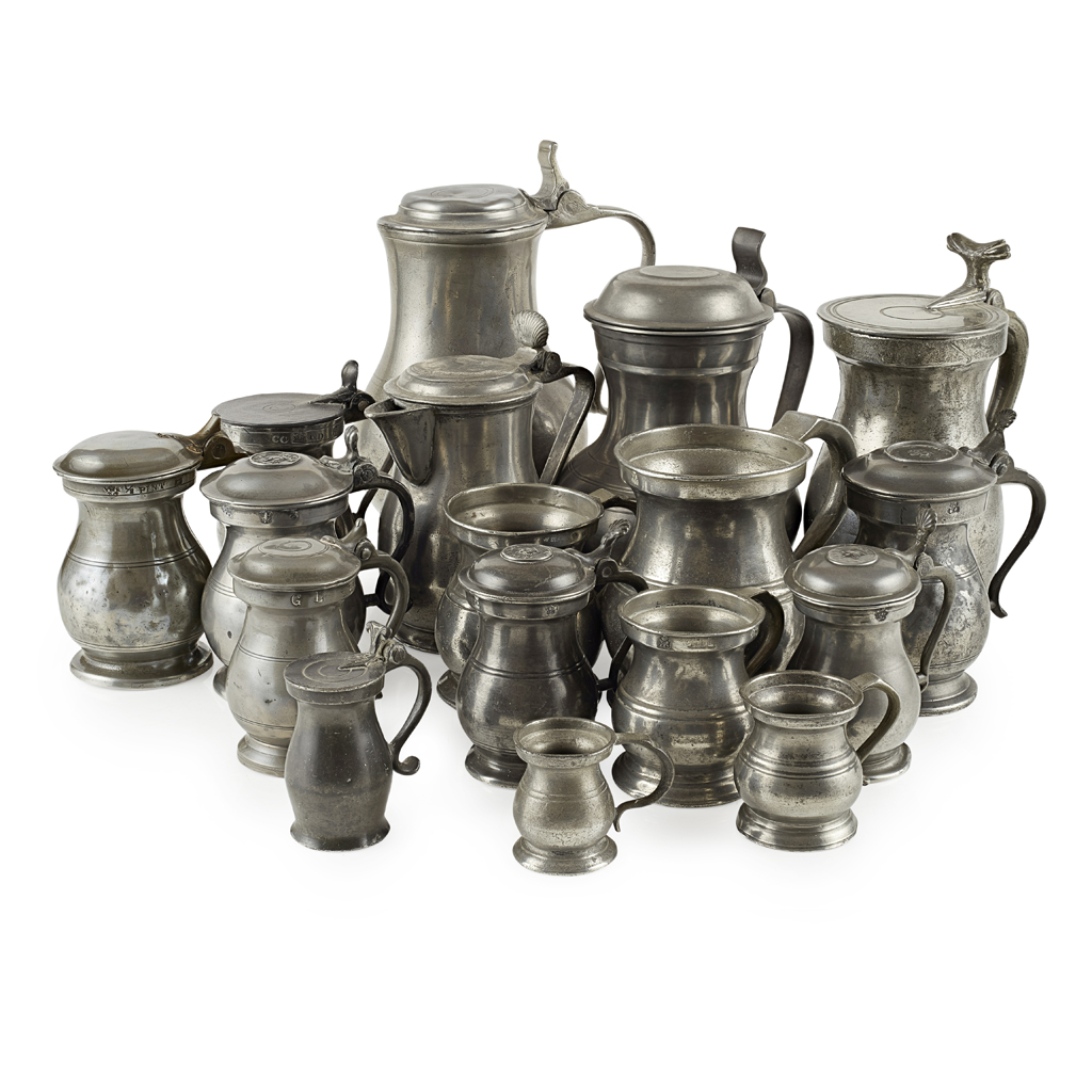 GROUP OF PEWTER TANKARDS AND MEASURES