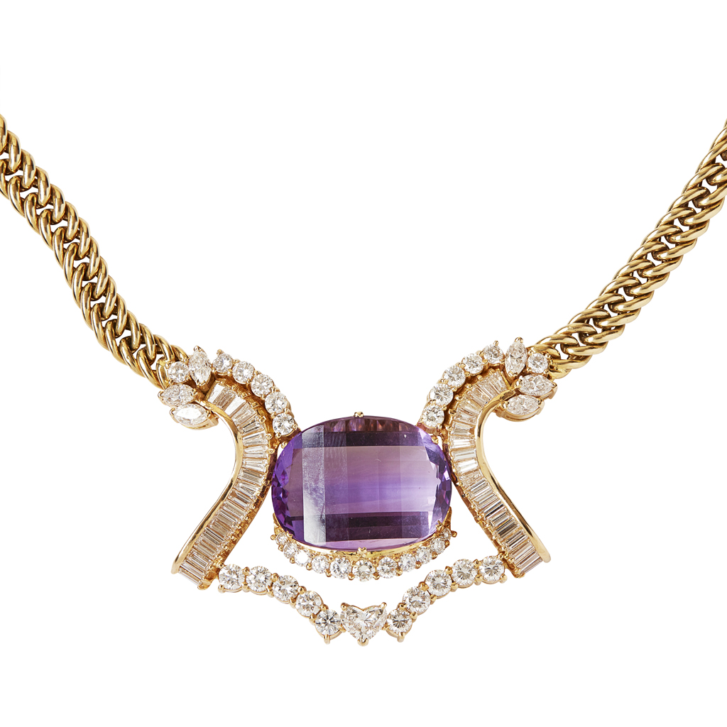 An amethyst and diamond necklace
