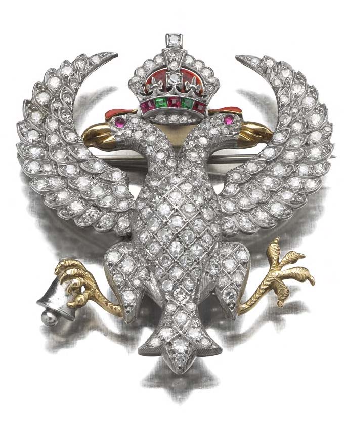 LANARKSHIRE YEOMANRY - a multi-gem set enamel decorated brooch,