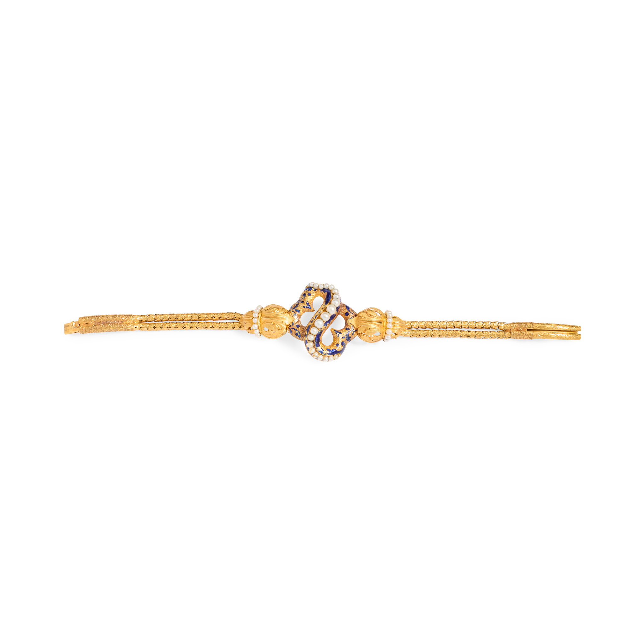 A mid-19th century French enamel and pearl bracelet, circa 1850/60s