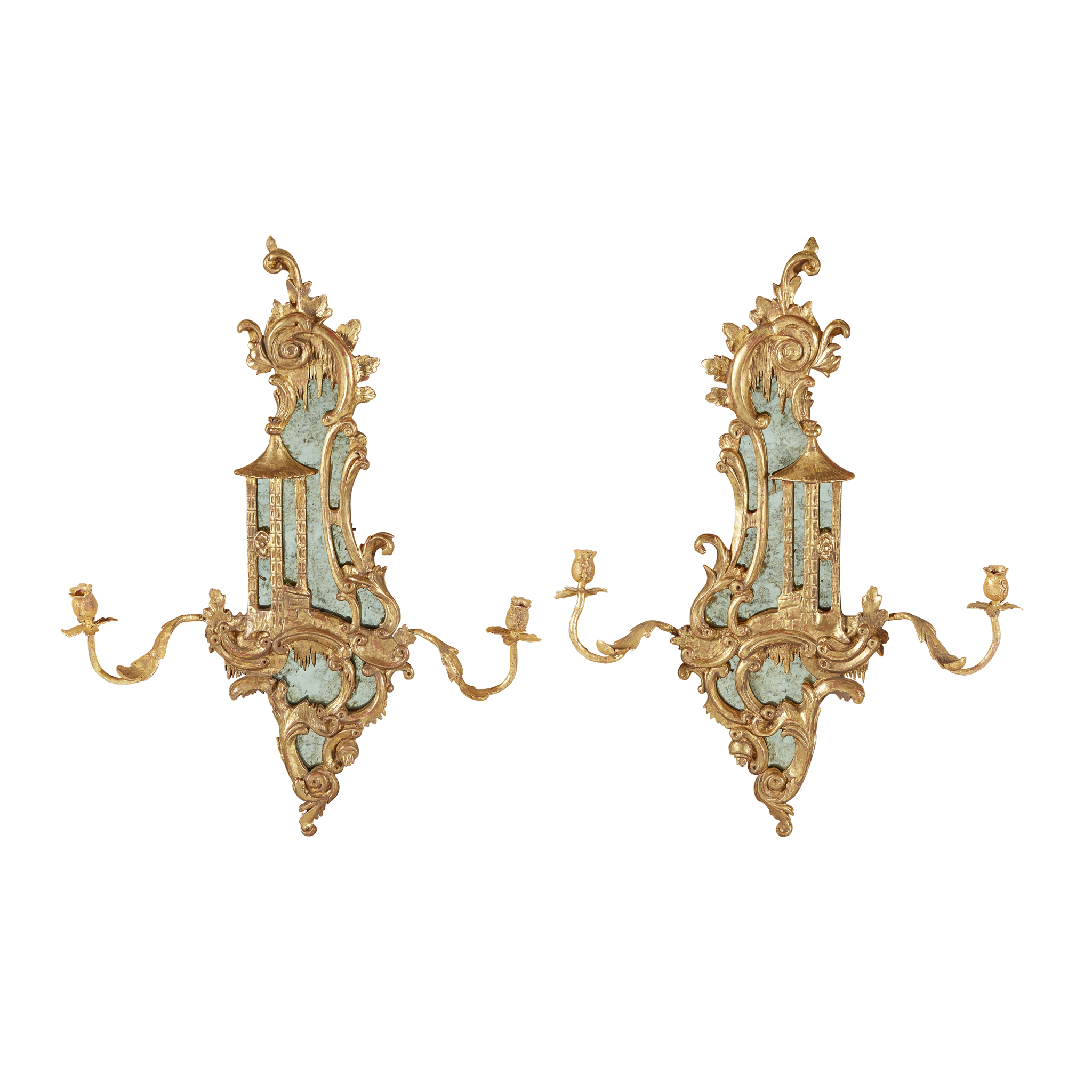 PAIR OF GEORGIAN STYLE GILTWOOD GIRONDOLE MIRRORS