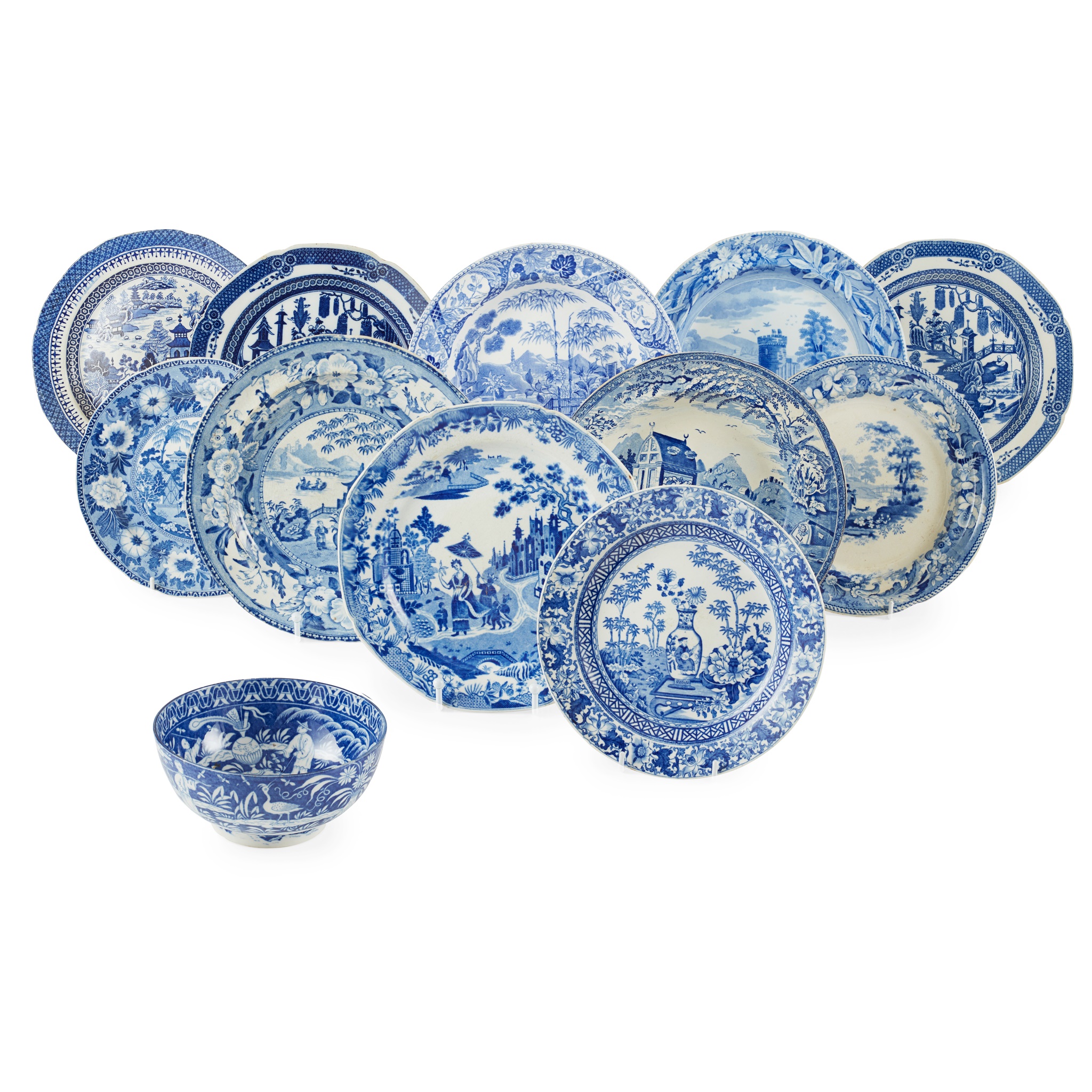 COLLECTION OF ENGLISH BLUE AND WHITE TRANSFER WARES