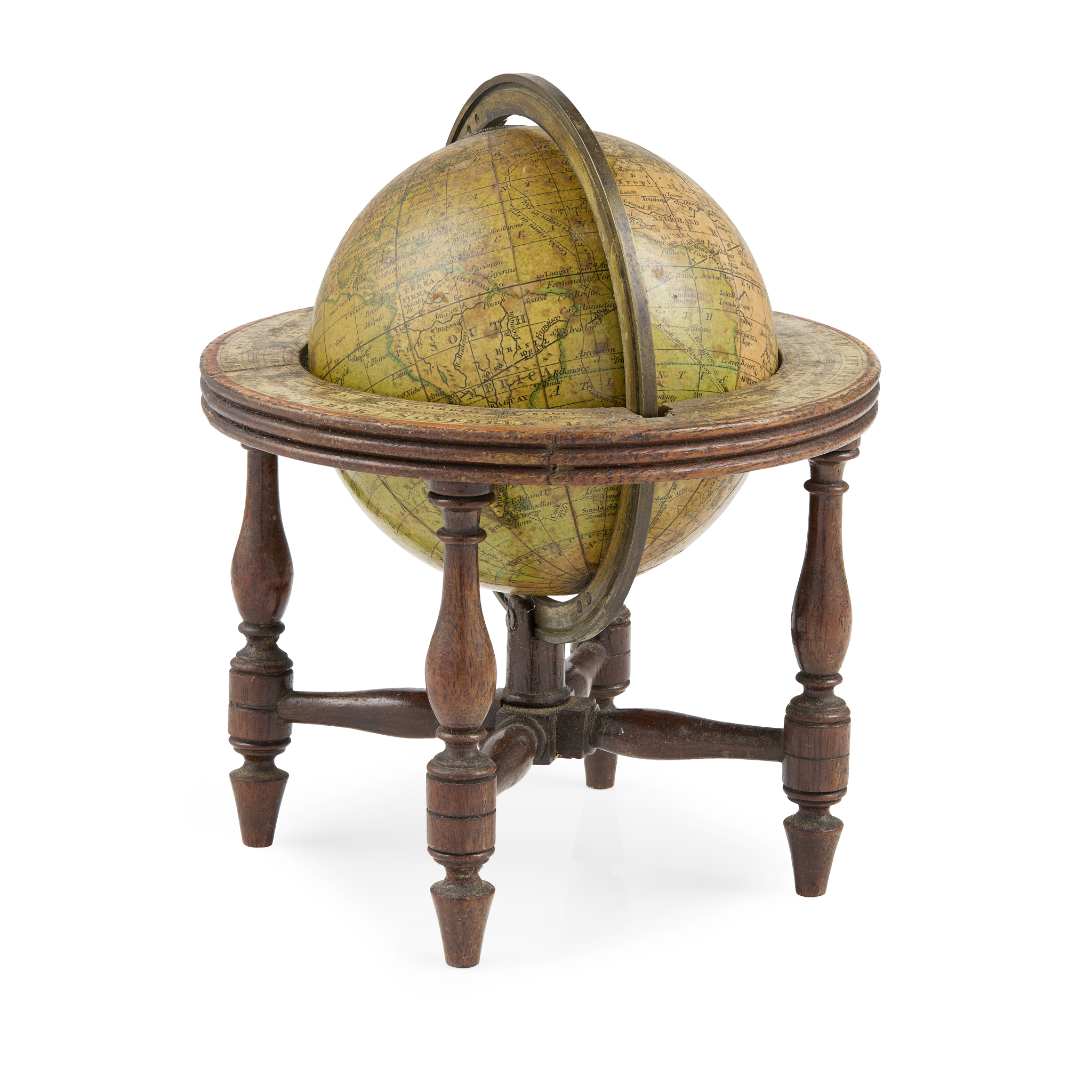 GEORGE III MINIATURE TERRESTRIAL THREE-INCH TABLE GLOBE, BY JOHN & WILLIAM CARY, LONDON