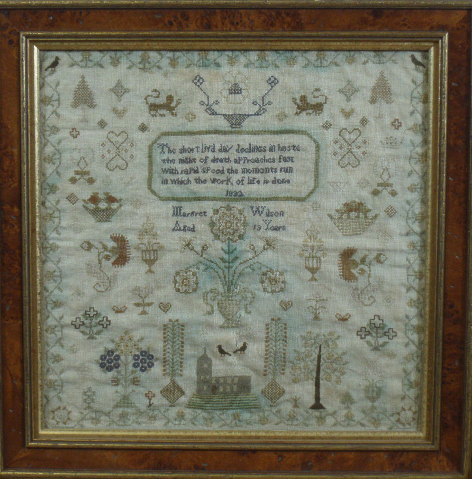 An early 19th century period needlework sampler By Margaret Wilson, aged 13 years, 1832