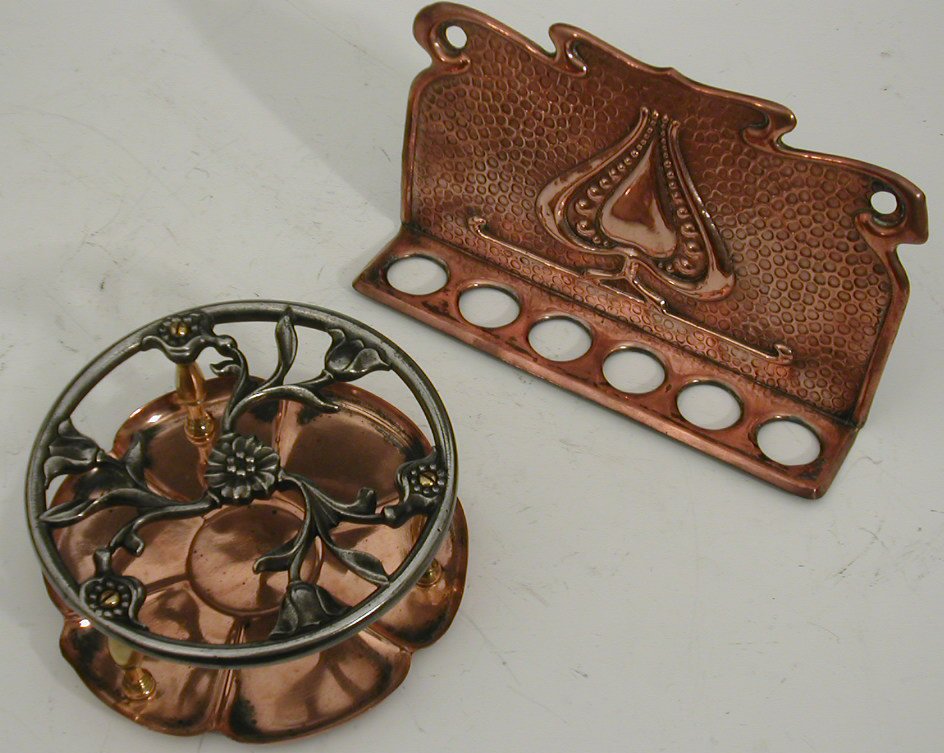 A brass, copper and steel kettle stand, by of W.A.S. Benson,