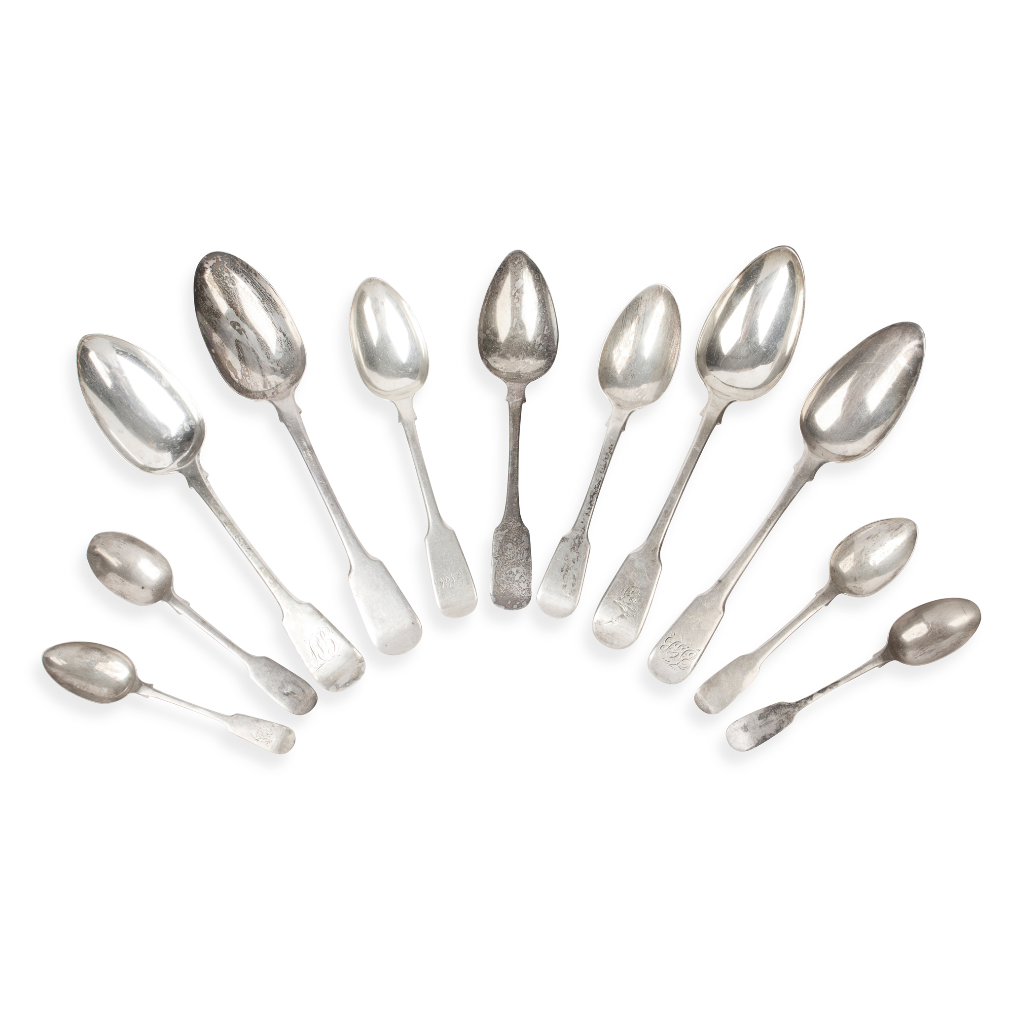 A MATCHED COLLECTION OF GEORGE III AND LATER FIDDLE PATTERN FLATWARE