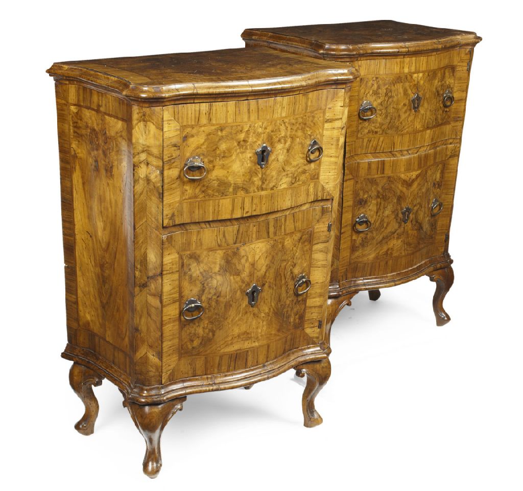 PAIR OF VENETIAN SERPENTINE WALNUT COMMODES