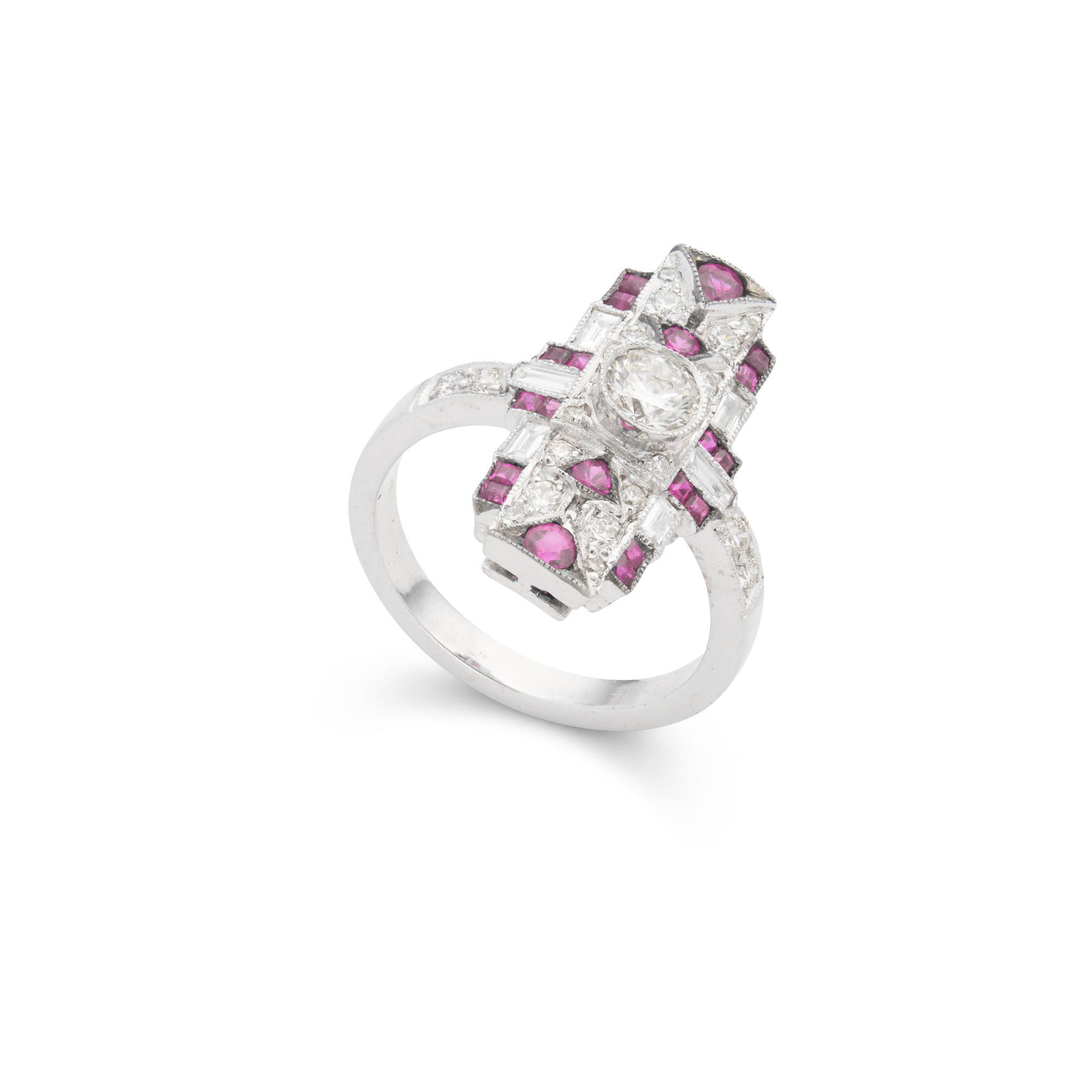 A ruby and diamond plaque ring