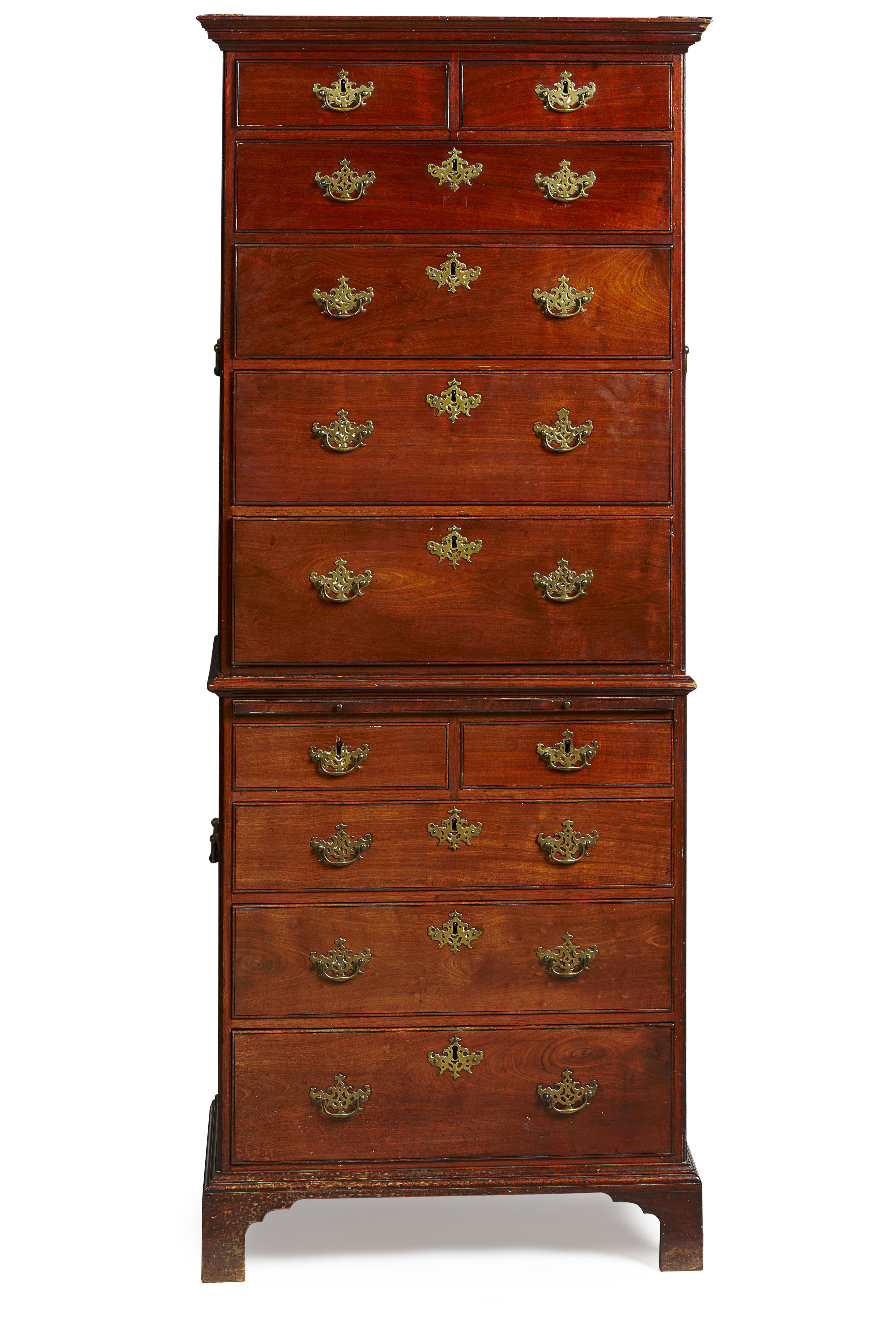 LATE GEORGE III MAHOGANY DWARF CHEST-ON-CHEST, POSSIBY IRISH
