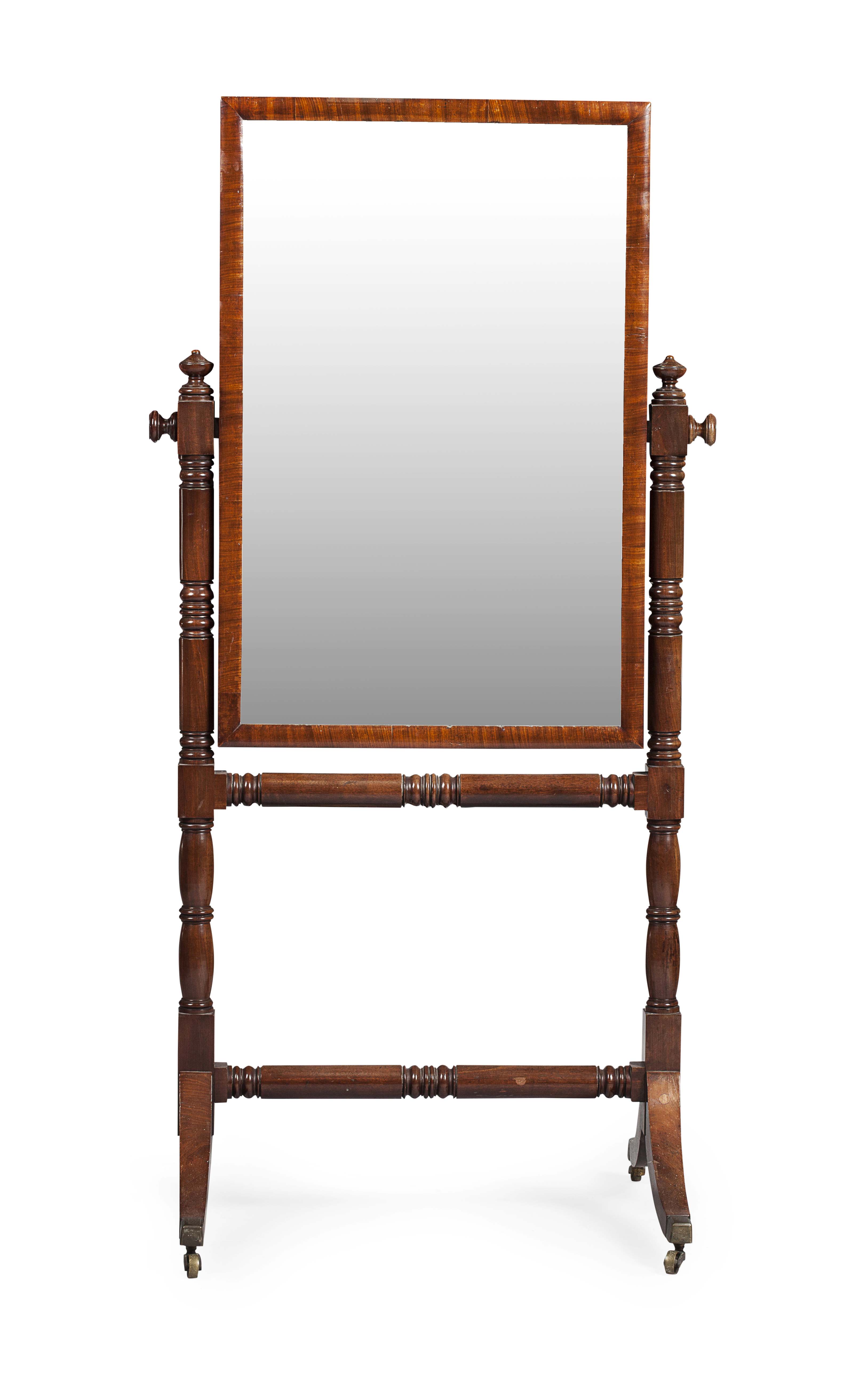 LATE REGENCY MAHOGANY CHEVAL MIRROR