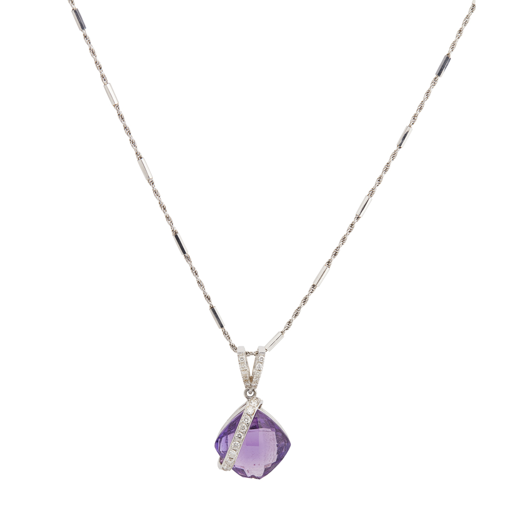 A suite of amethyst and diamond set jewellery