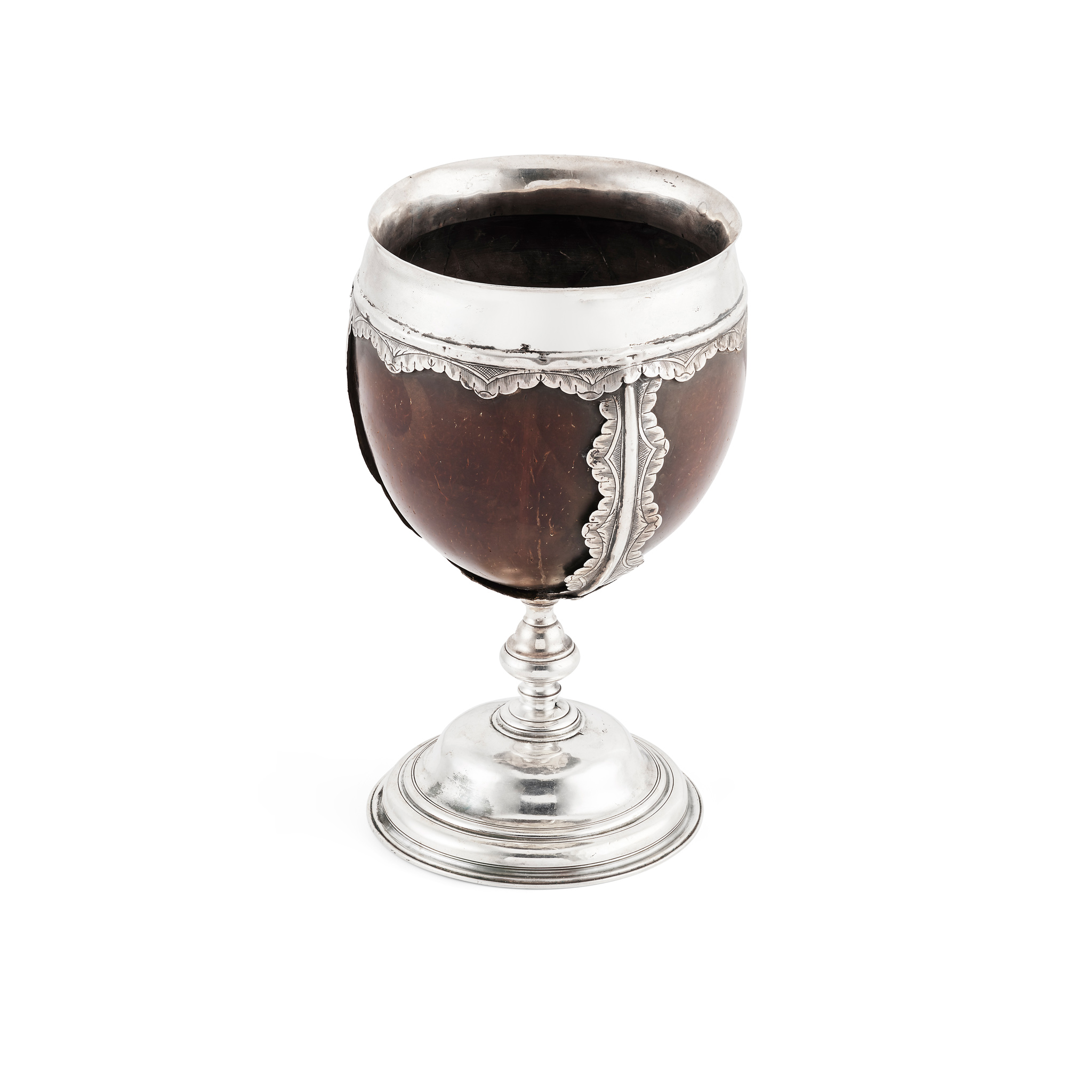 AN 18TH CENTURY GERMAN SILVER MOUNTED COCONUT CUP