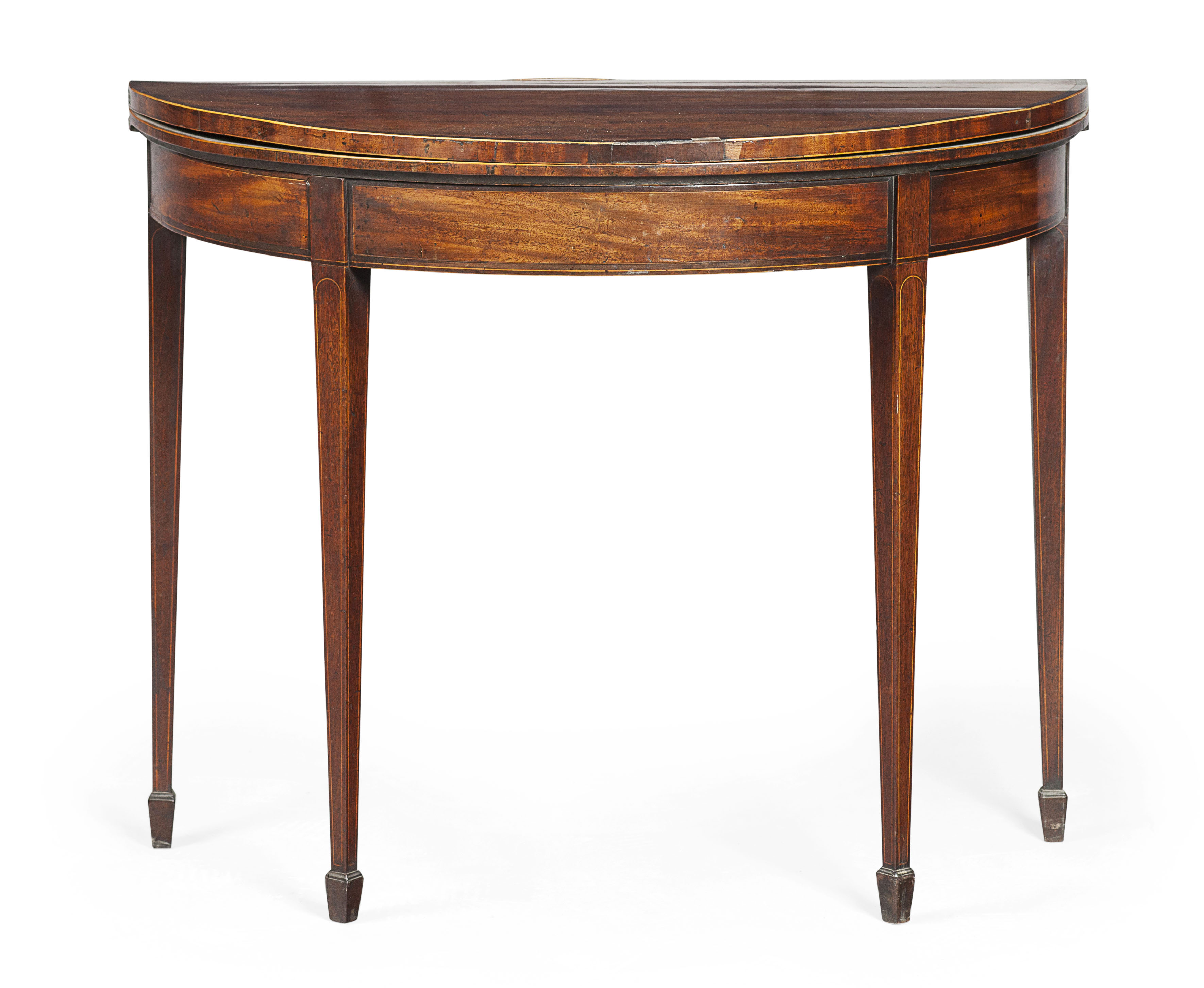 GEORGE III MAHOGANY AND ROSEWOOD FOLDOVER CARD TABLE