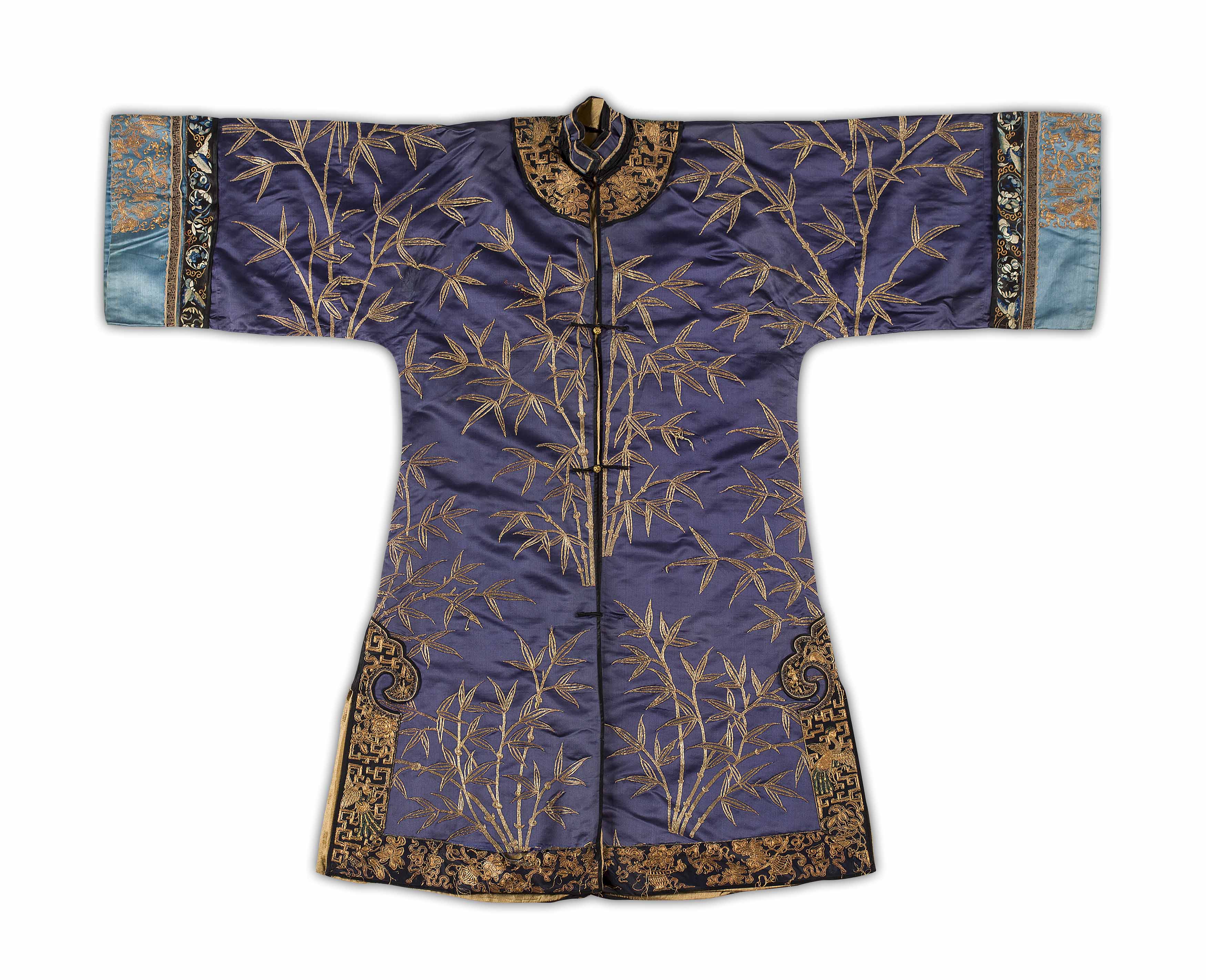 EMBROIDERED SILK BLUE-GROUND LADY'S ROBE