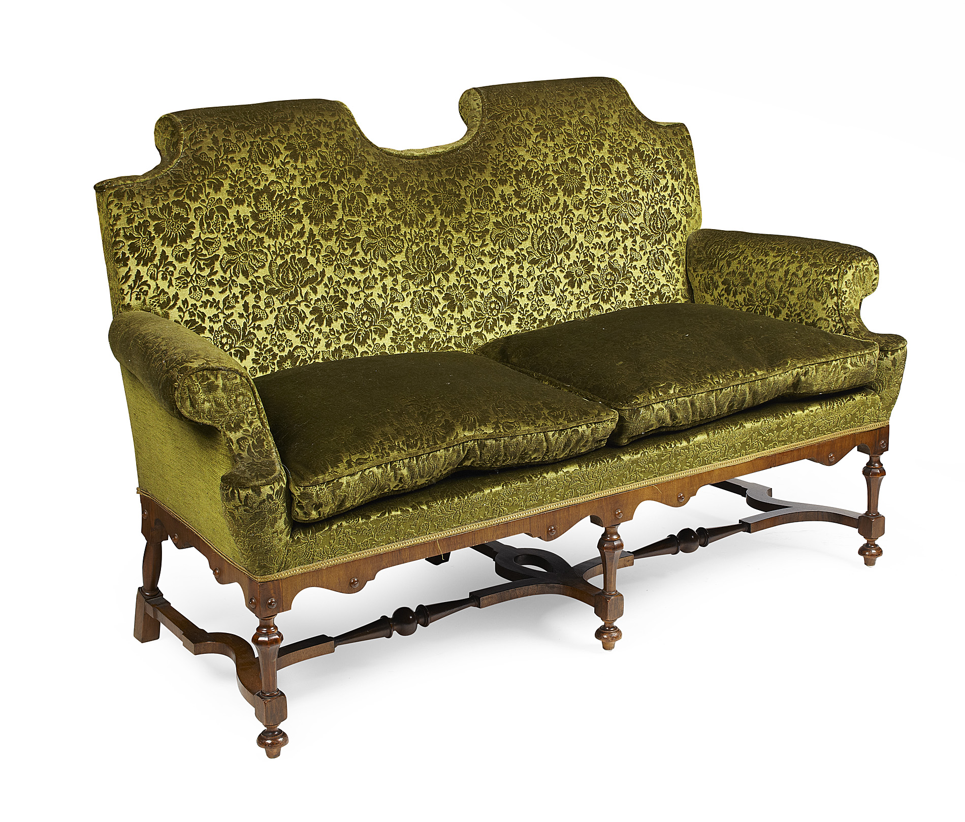 WILLIAM & MARY STYLE WALNUT AND UPHOLSTERED TWO PIECE SUITE