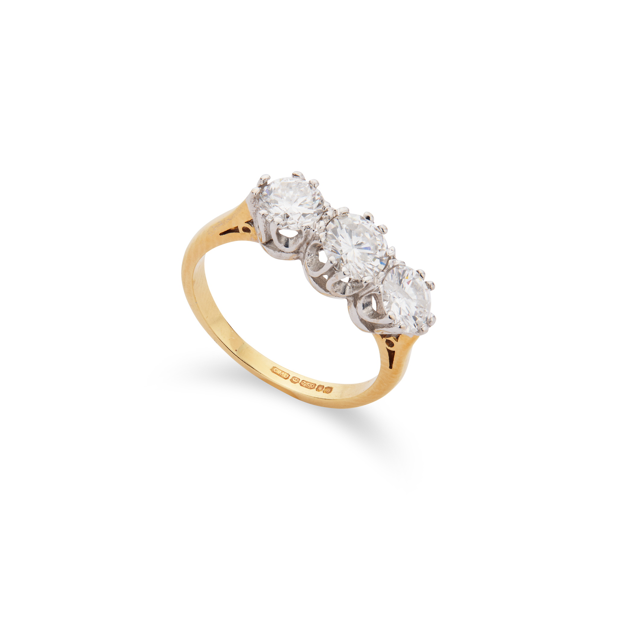 An 18ct gold diamond three-stone ring