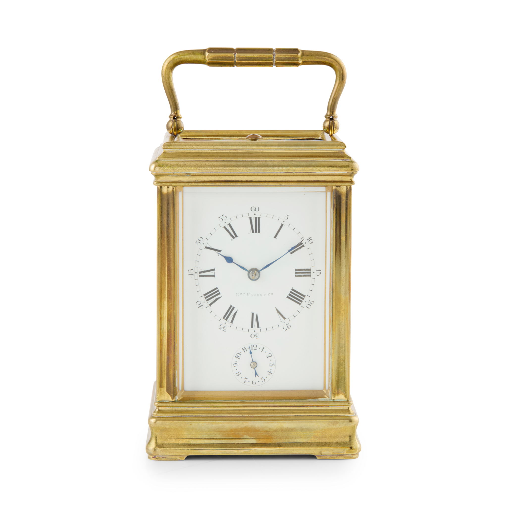 FRENCH BRASS REPEATING CARRIAGE CLOCK, BY HENRY MOSER & CIE, PARIS