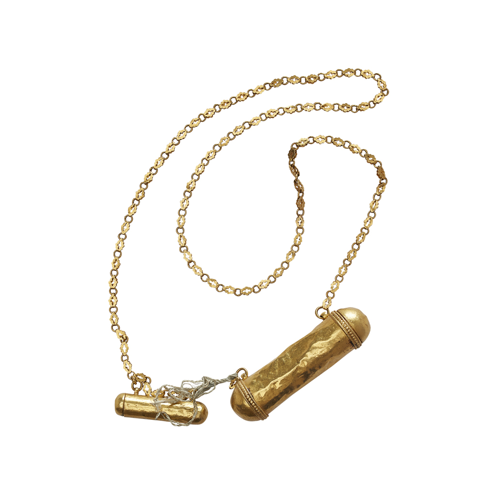 Two Iranian gold Judaica scroll holders