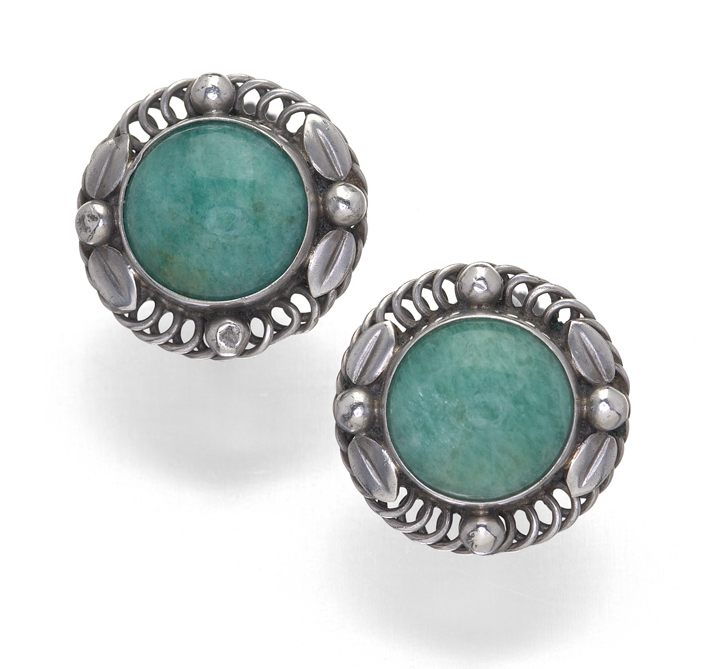 GEORG JENSEN - a pair of silver mounted amazonite set earrings,