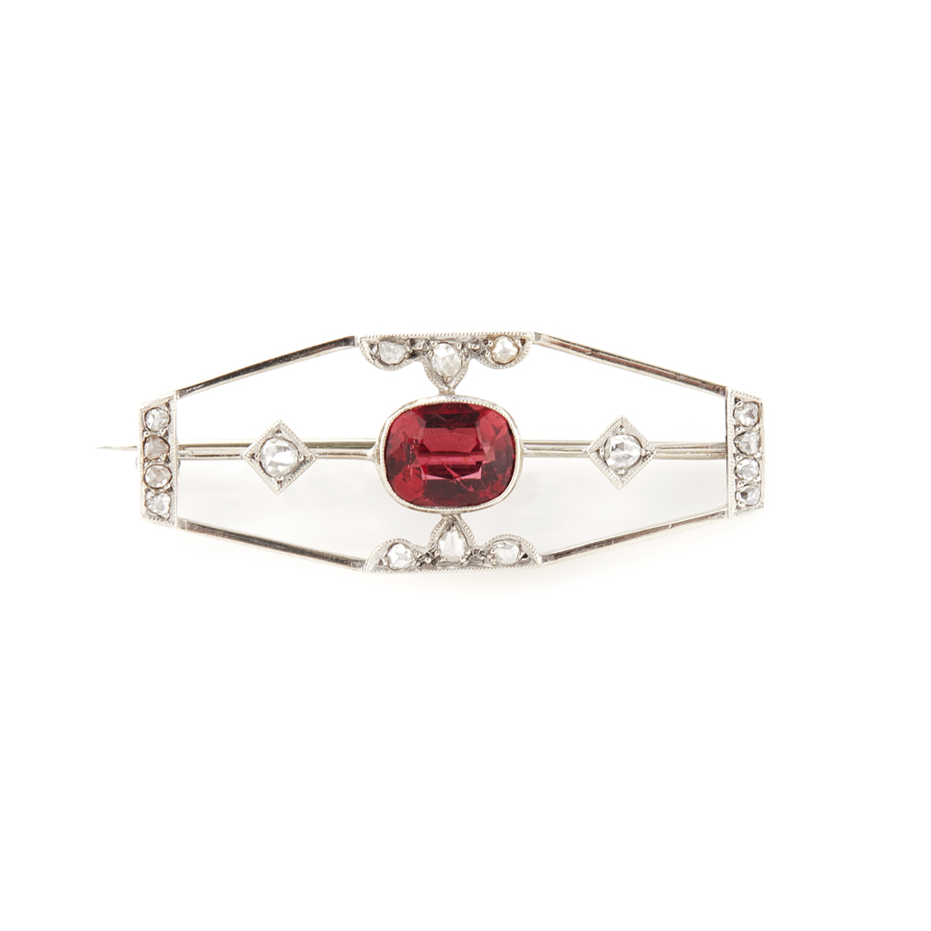 A ruby and diamond set brooch
