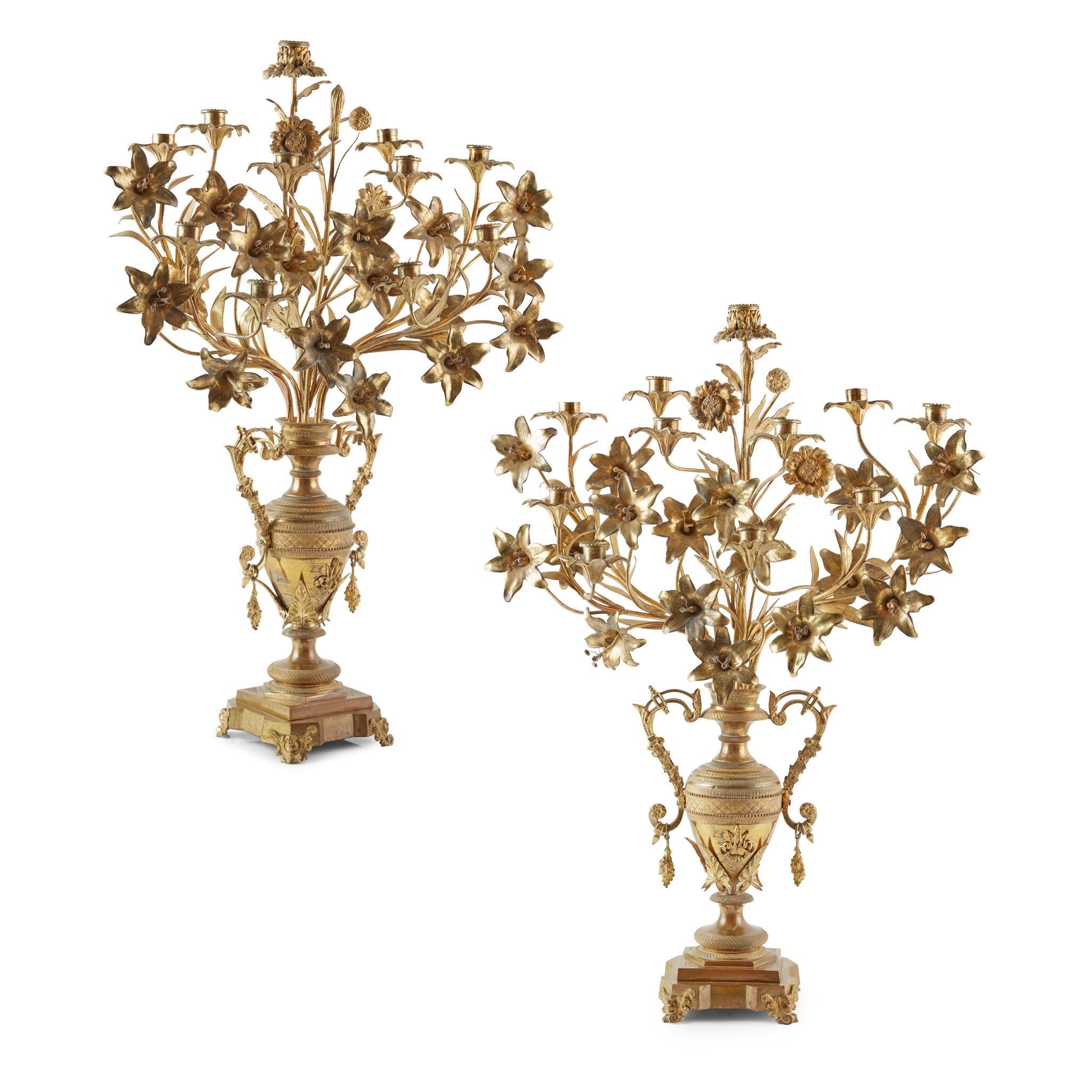 PAIR OF FRENCH LARGE GILT METAL CANDELABRA