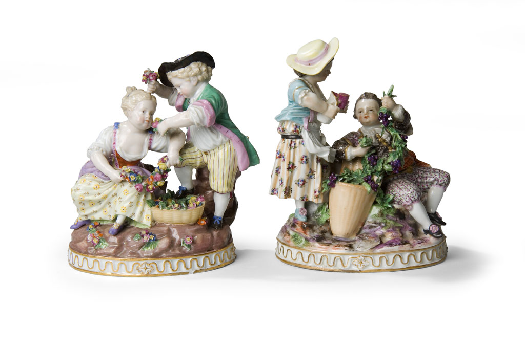 A pair of Meissen figure groups after Acier