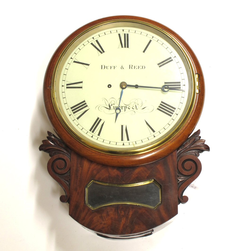 A 19th century wall clock By Duff and Reed, Liverpool