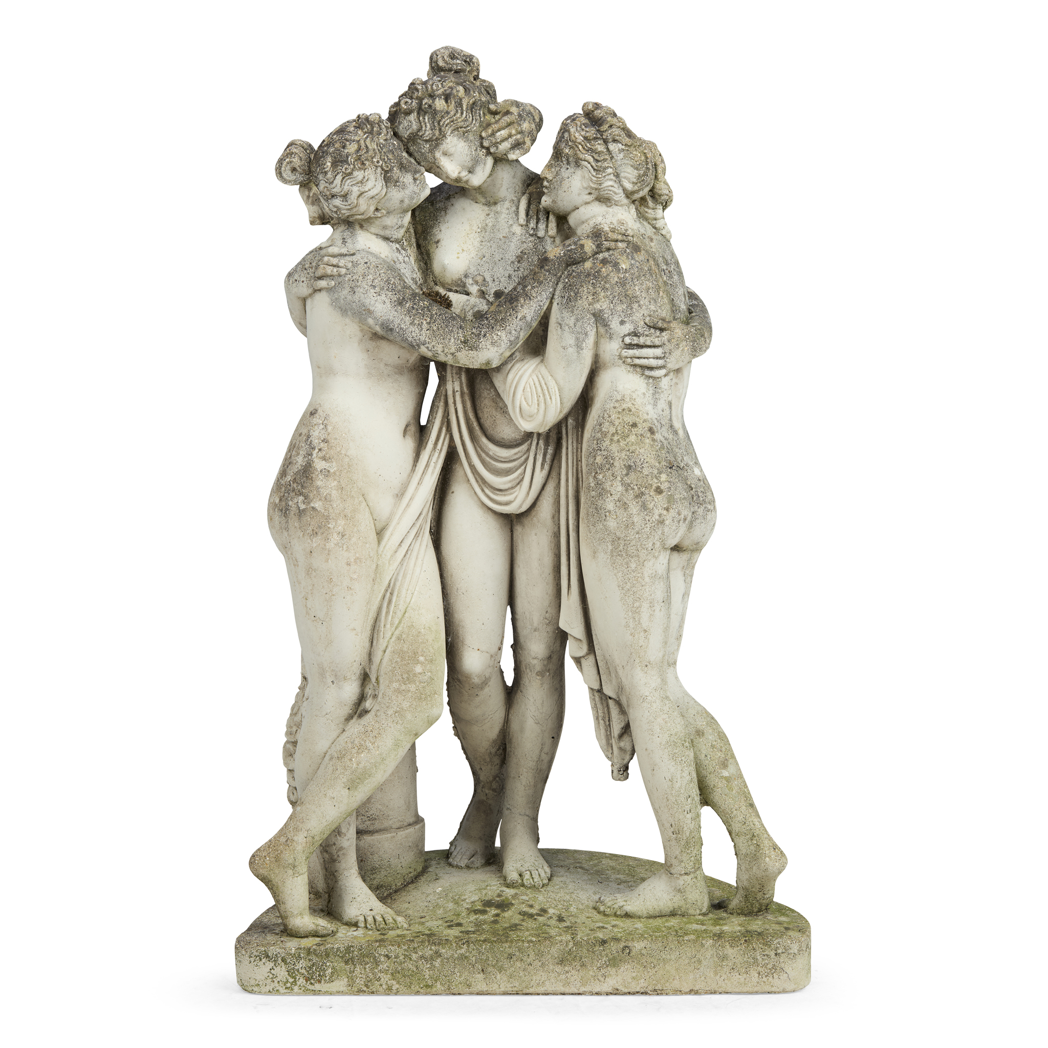 AFTER CANOVA, A COMPOSITION STONE FIGURE GROUP OF THE THREE GRACES