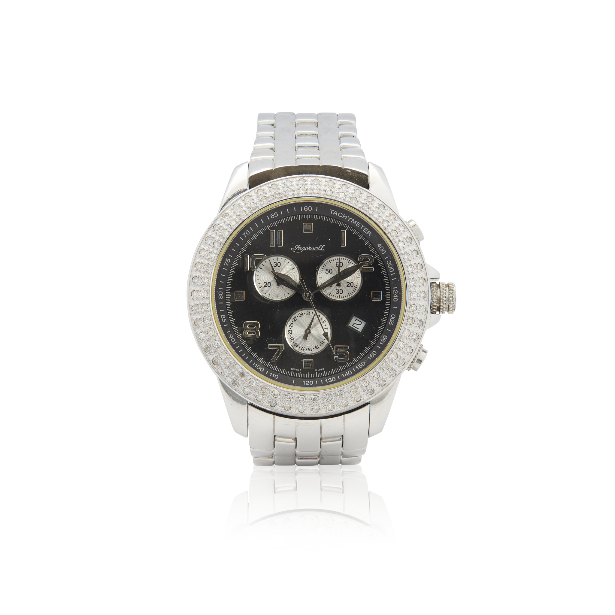 Ingersol. A stainless steel and diamond set quartz chronograph wristwatch with date